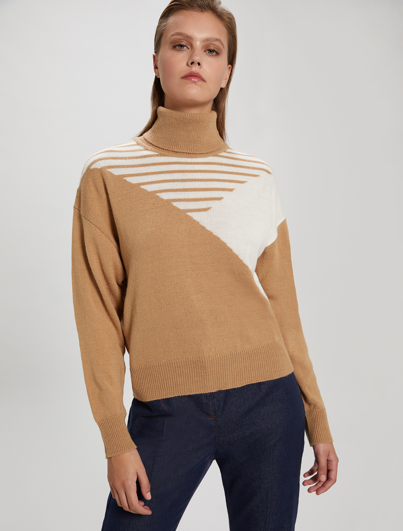 Jumper with geometric inlay, camel - Pennyblack Jumper with geometric inlay - camel - pennyblack
