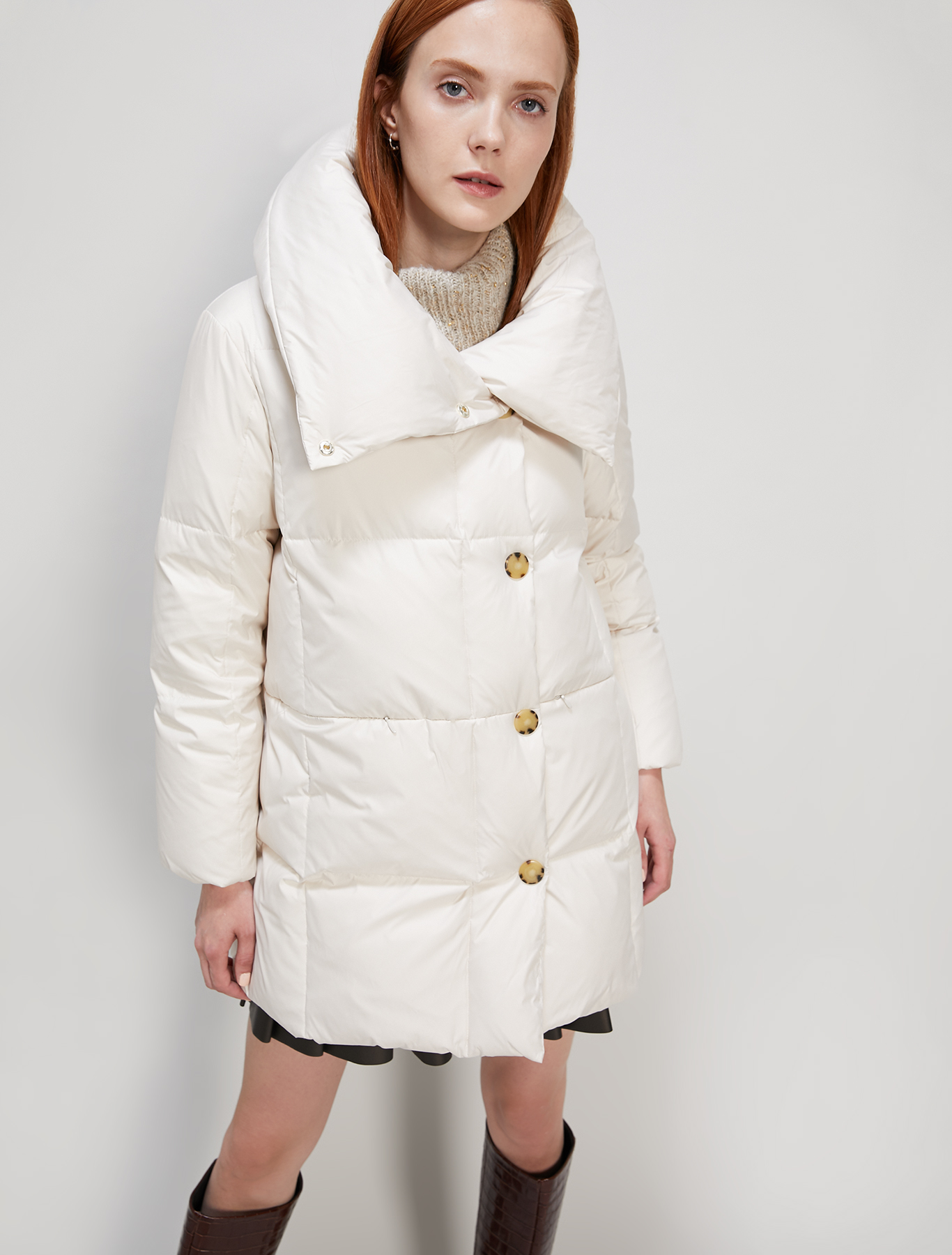 Down jacket with maxi collar, ivory - Pennyblack Down jacket with maxi collar - ivory - pennyblack