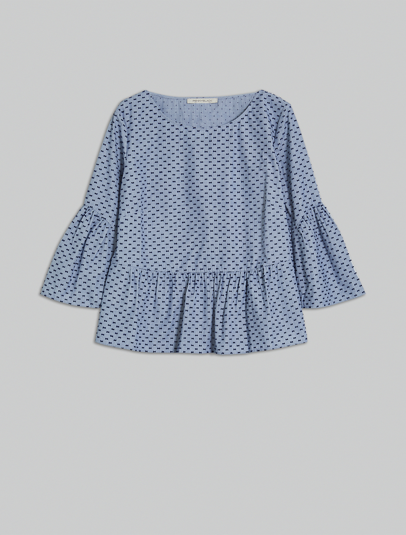 Fil coupé cotton blouse, light blue pattern - Pennyblack Fil coupé cotton blouse - light blue pattern - pennyblack
