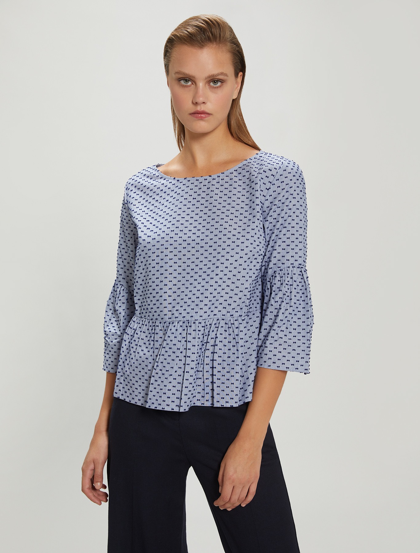 Fil coupé cotton blouse, light blue pattern - Pennyblack Fil coupé cotton blouse - light blue pattern - pennyblack