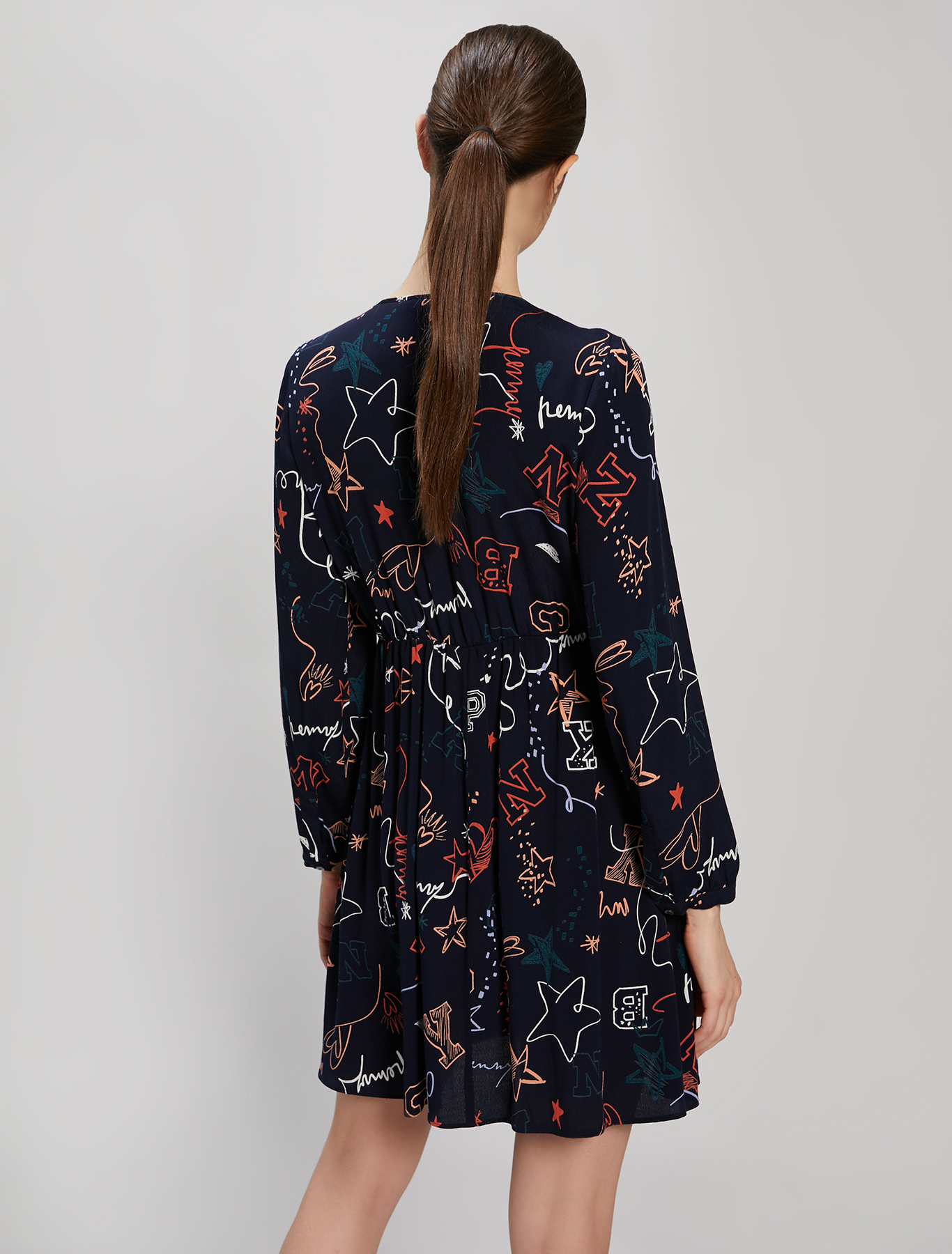 Printed crêpe dress, navy blue pattern - Pennyblack Printed crêpe dress - navy blue pattern - pennyblack