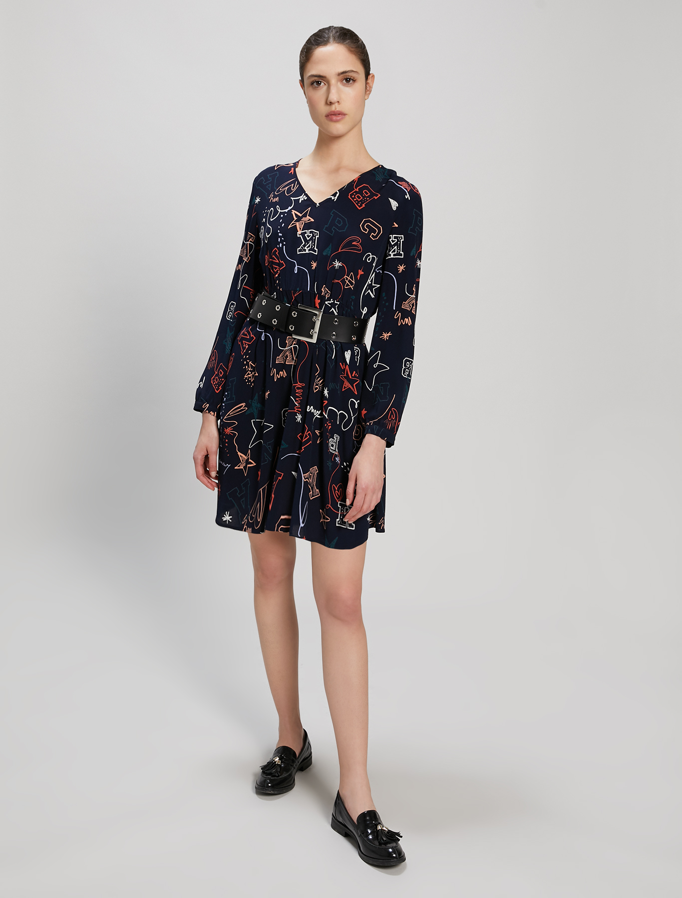 Printed crêpe dress, navy blue pattern - Pennyblack Printed crêpe dress - navy blue pattern - pennyblack