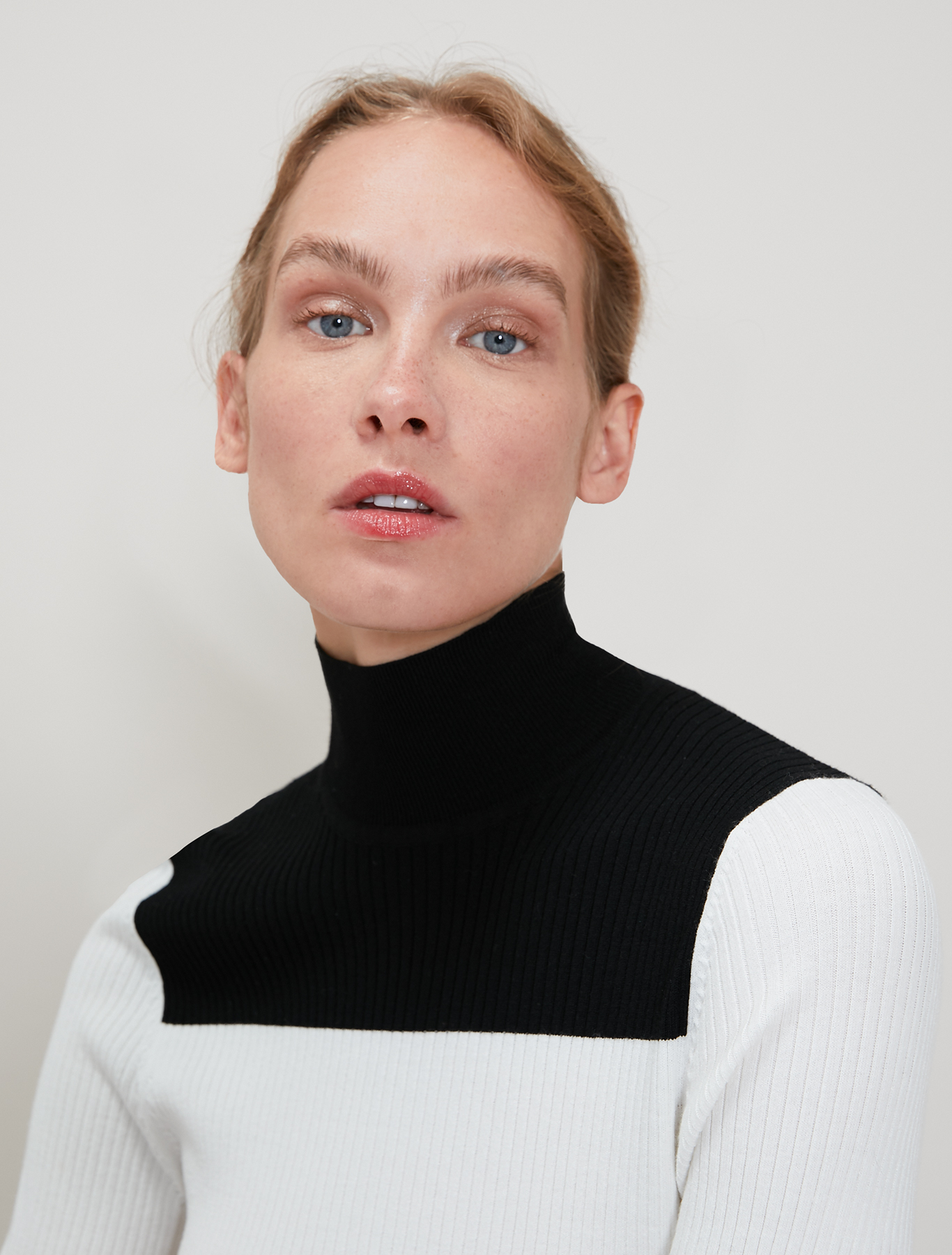 Ribbed polo neck jumper, white pattern - Pennyblack Ribbed polo neck jumper - white pattern - pennyblack