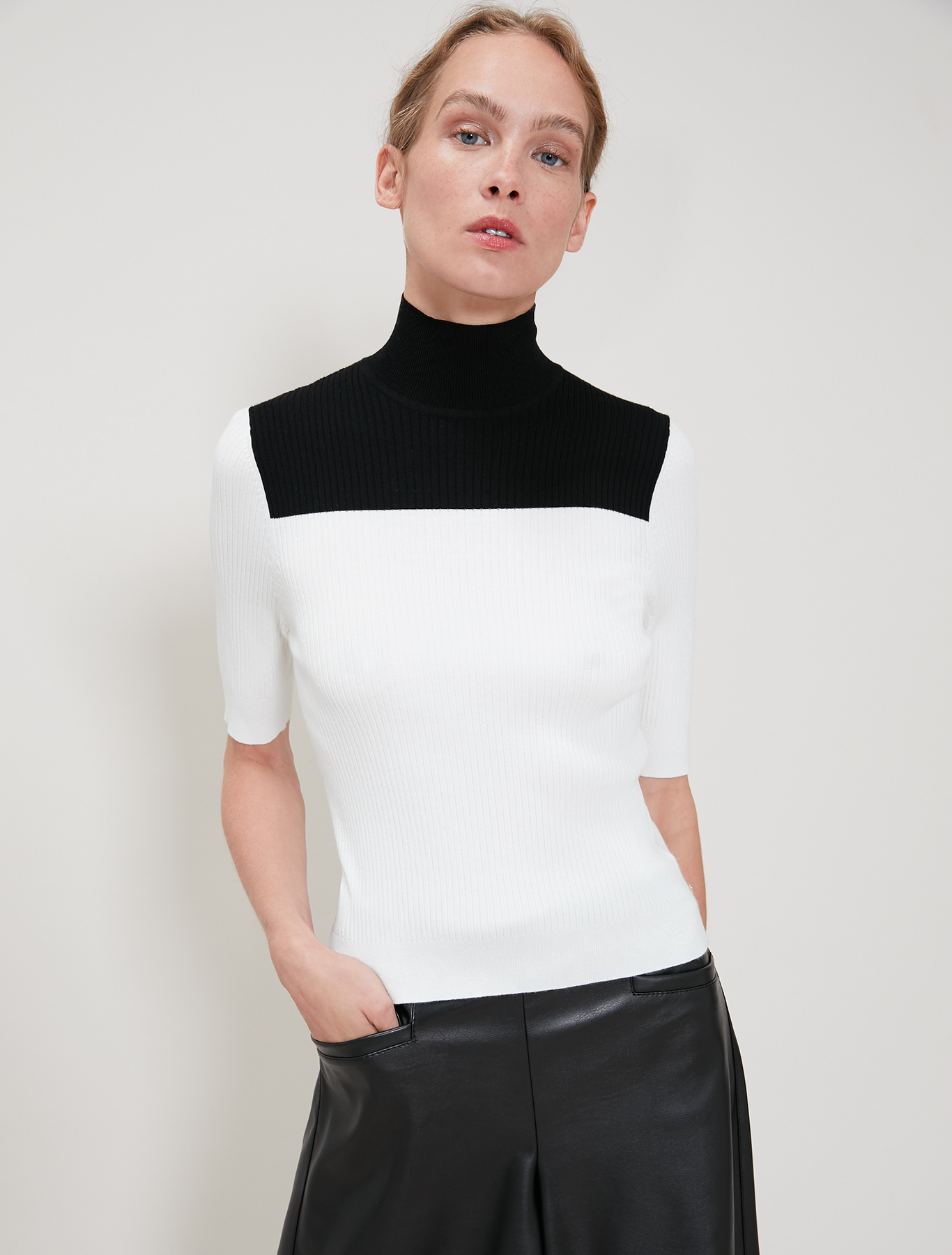 Ribbed polo neck jumper, white pattern - Pennyblack Ribbed polo neck jumper - white pattern - pennyblack