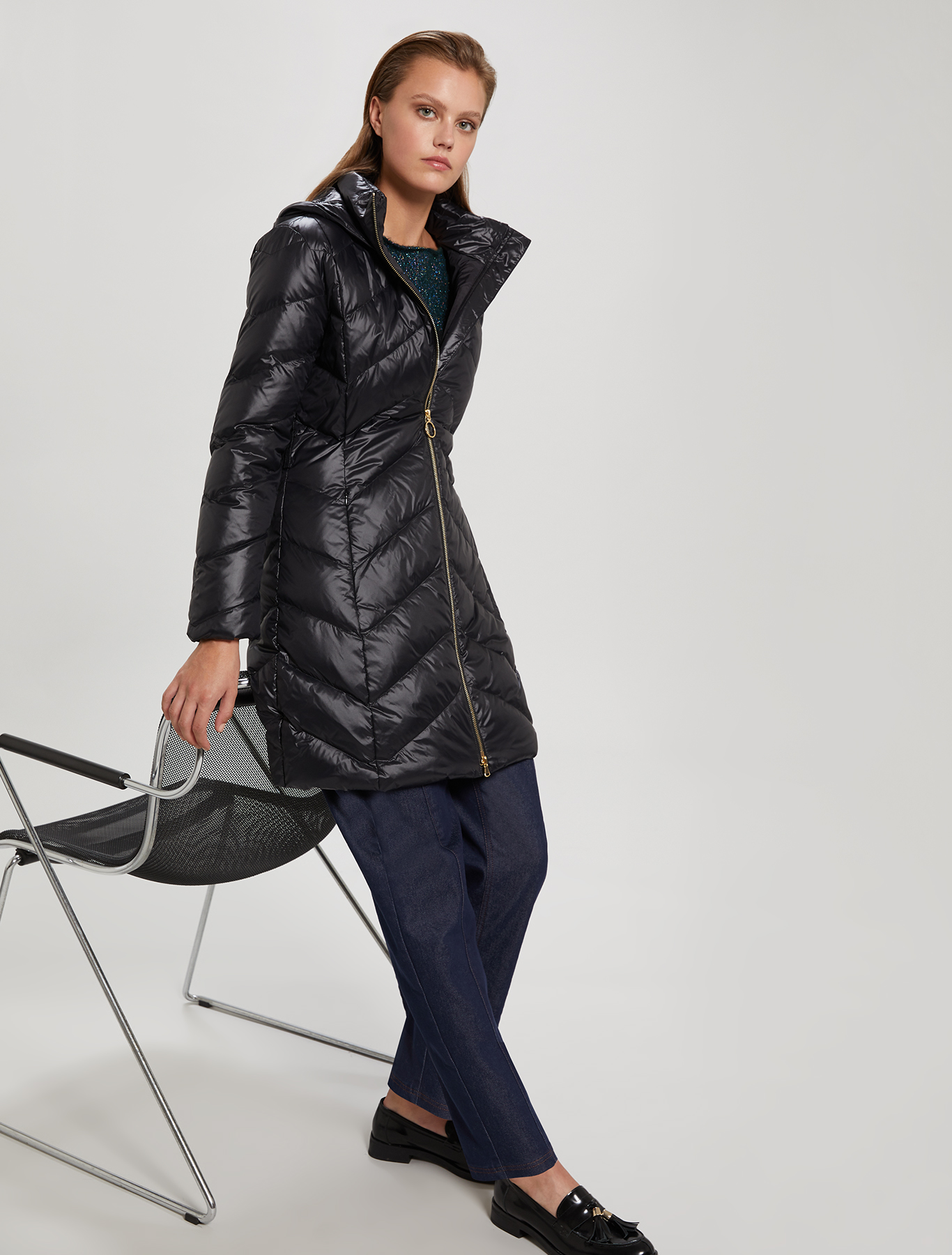 Slim-fit belted down jacket, black - Pennyblack Slim-fit belted down jacket - black - pennyblack