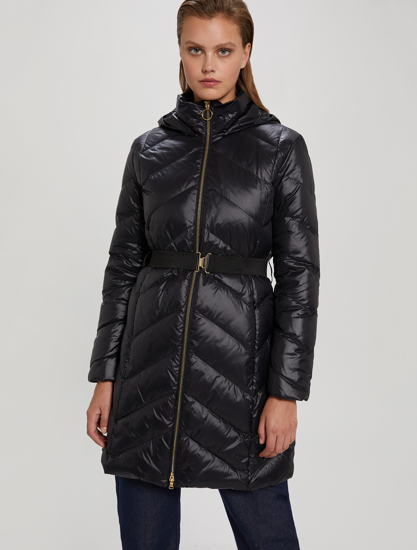 Slim-fit belted down jacket, black - Pennyblack Slim-fit belted down jacket - black - pennyblack