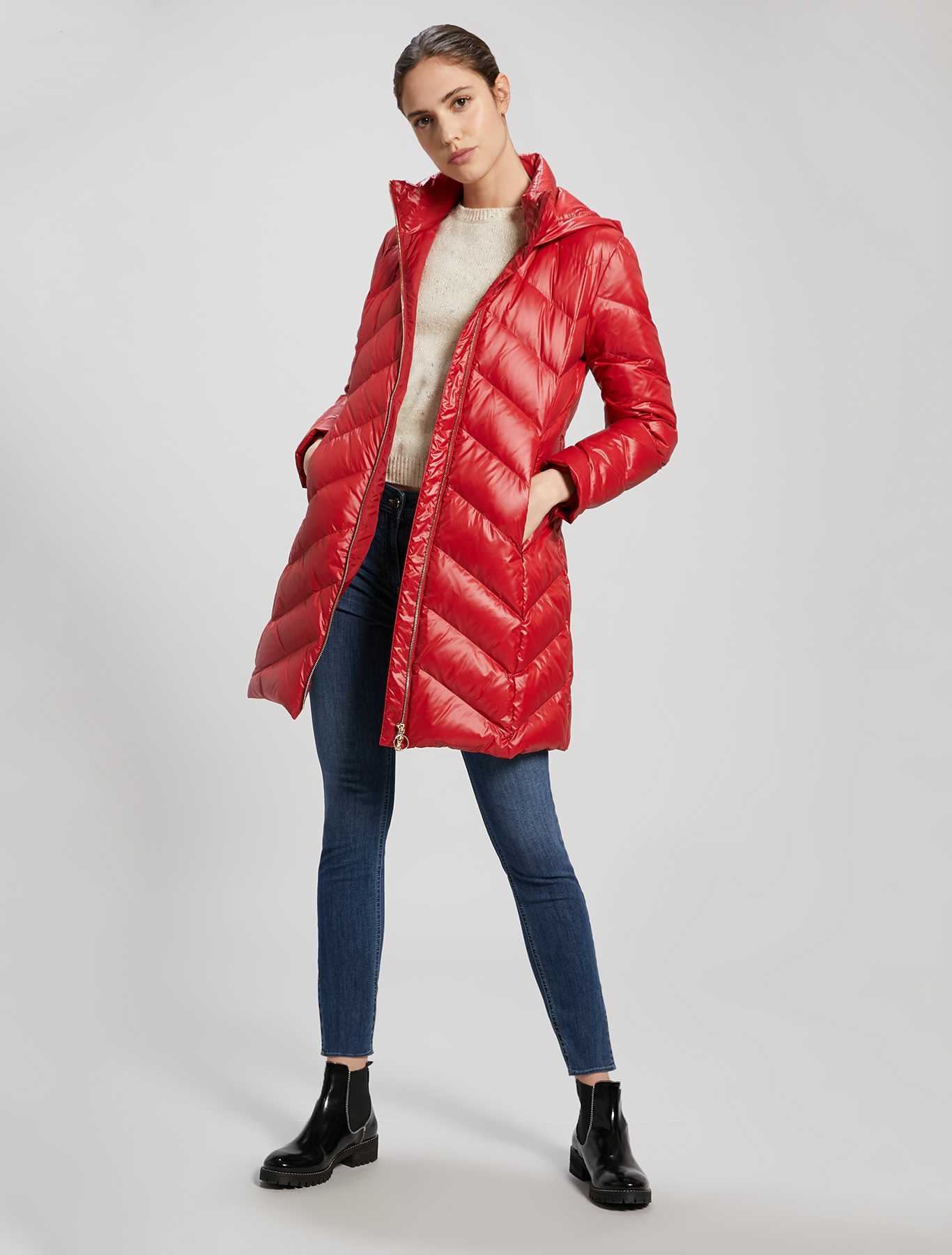 Slim-fit belted down jacket, red - Pennyblack Slim-fit belted down jacket - red - pennyblack