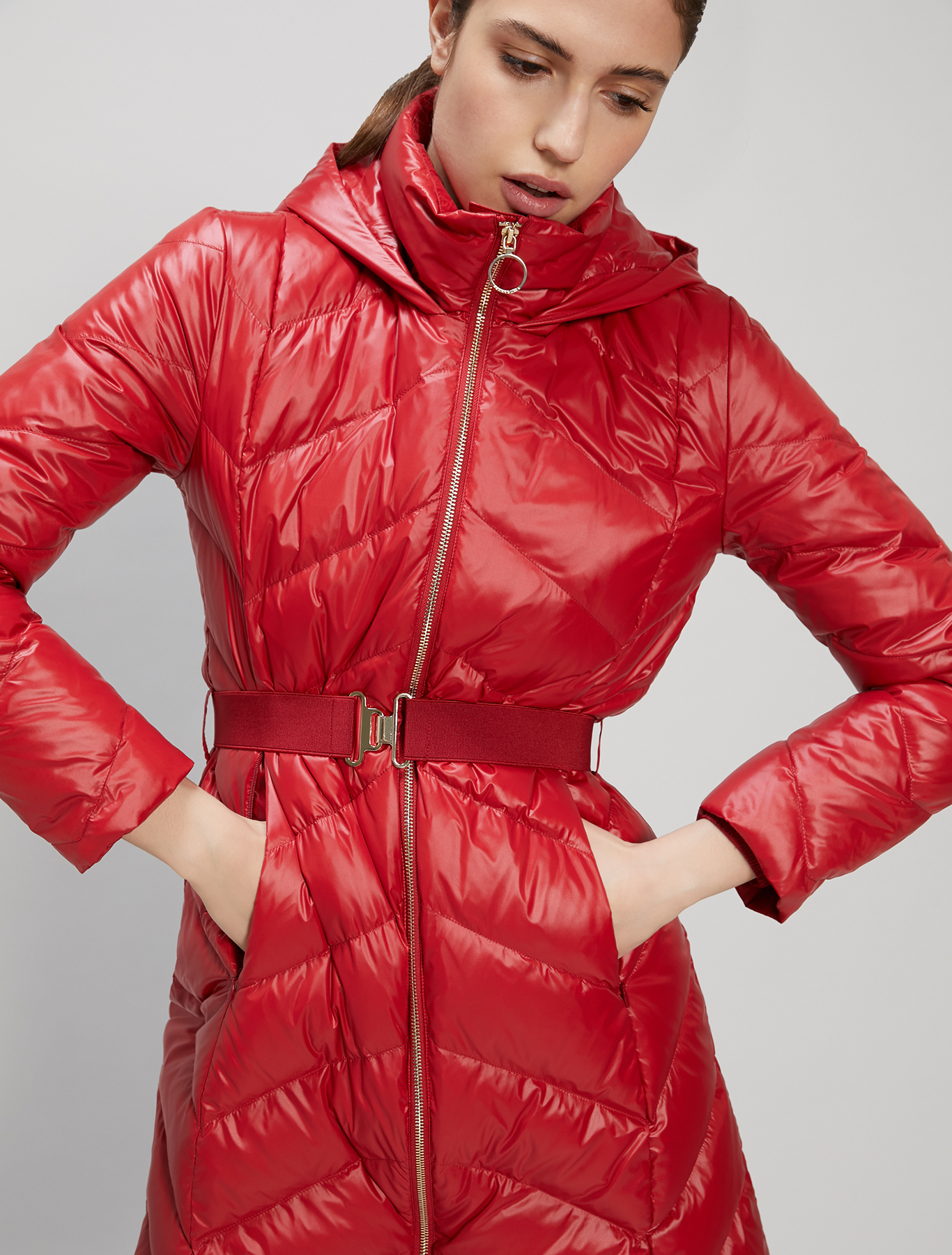 Slim-fit belted down jacket, red - Pennyblack Slim-fit belted down jacket - red - pennyblack