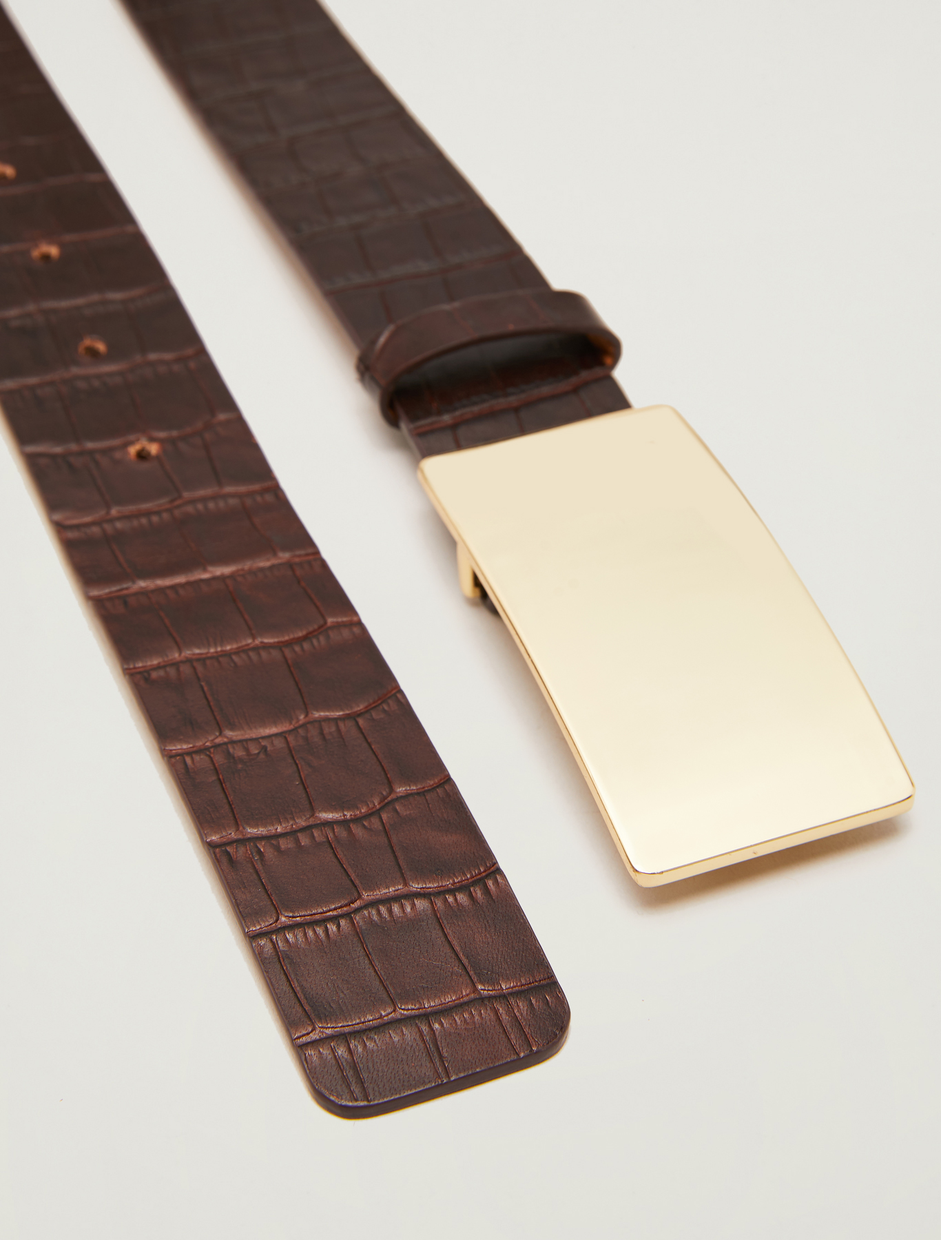 Crocodile-print leather belt, brown - Pennyblack Crocodile-print leather belt - brown - pennyblack