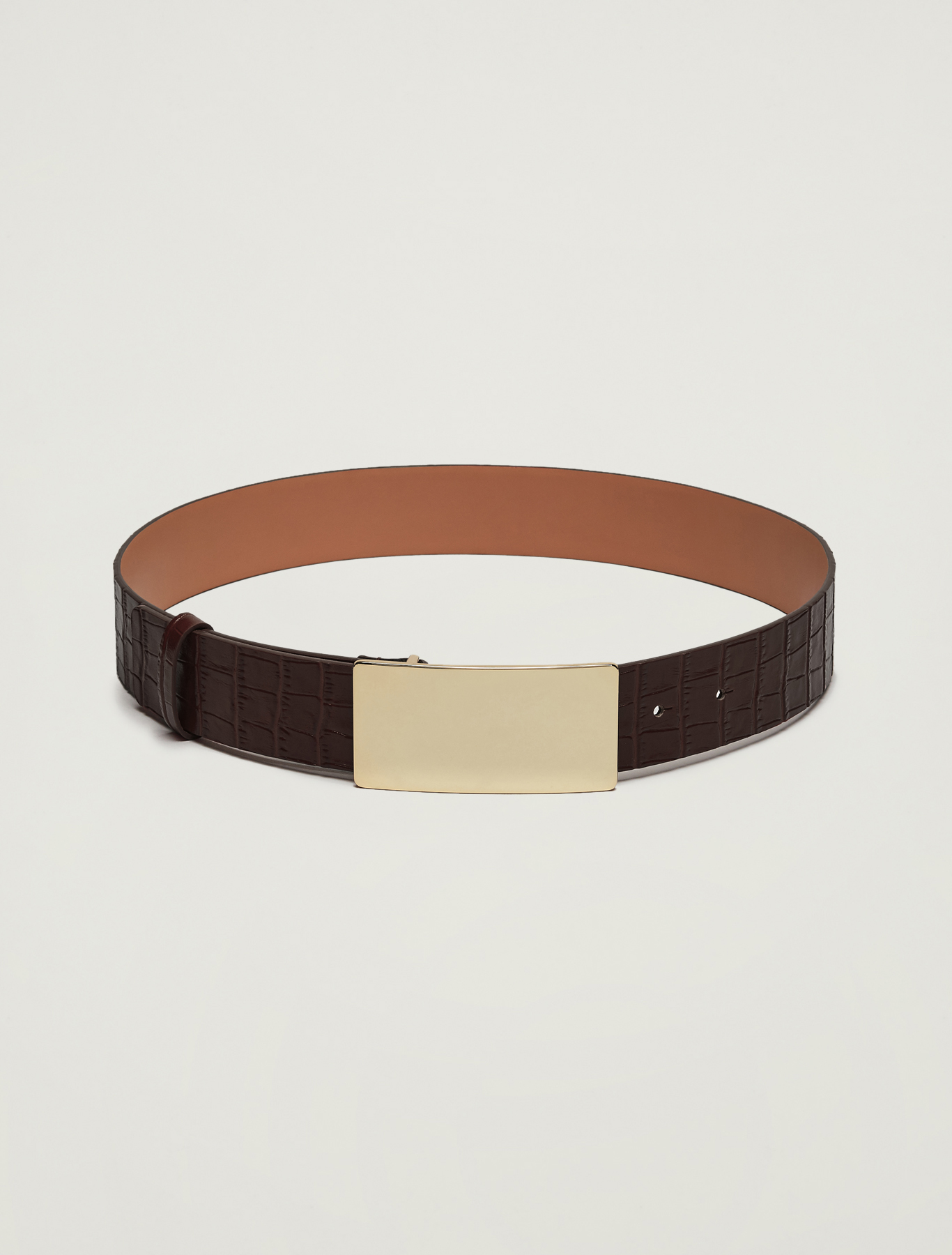 Crocodile-print leather belt, brown - Pennyblack Crocodile-print leather belt - brown - pennyblack