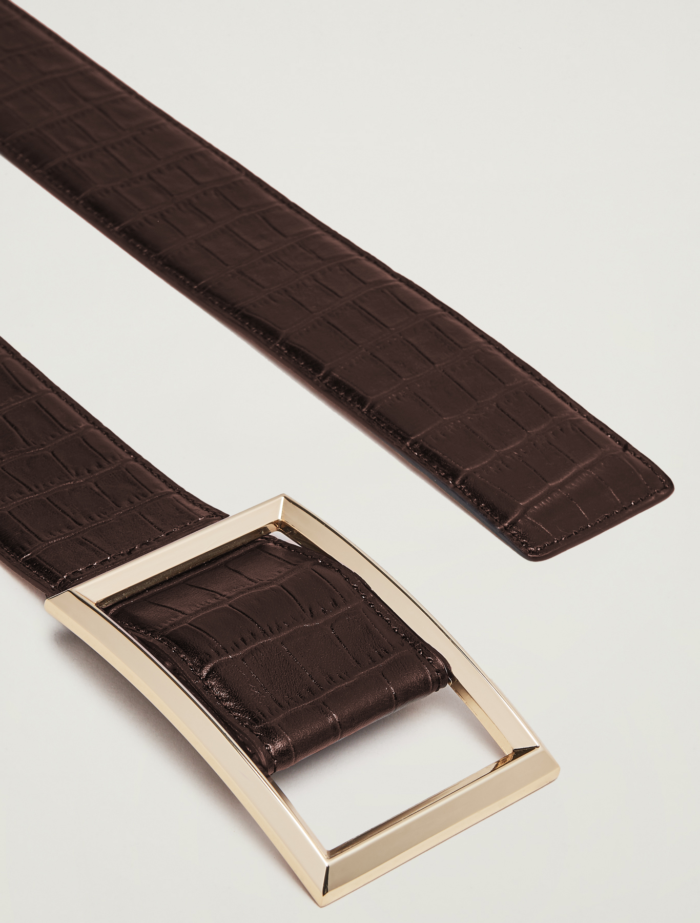 Crocodile-print leather belt, brown - Pennyblack Crocodile-print leather belt - brown - pennyblack