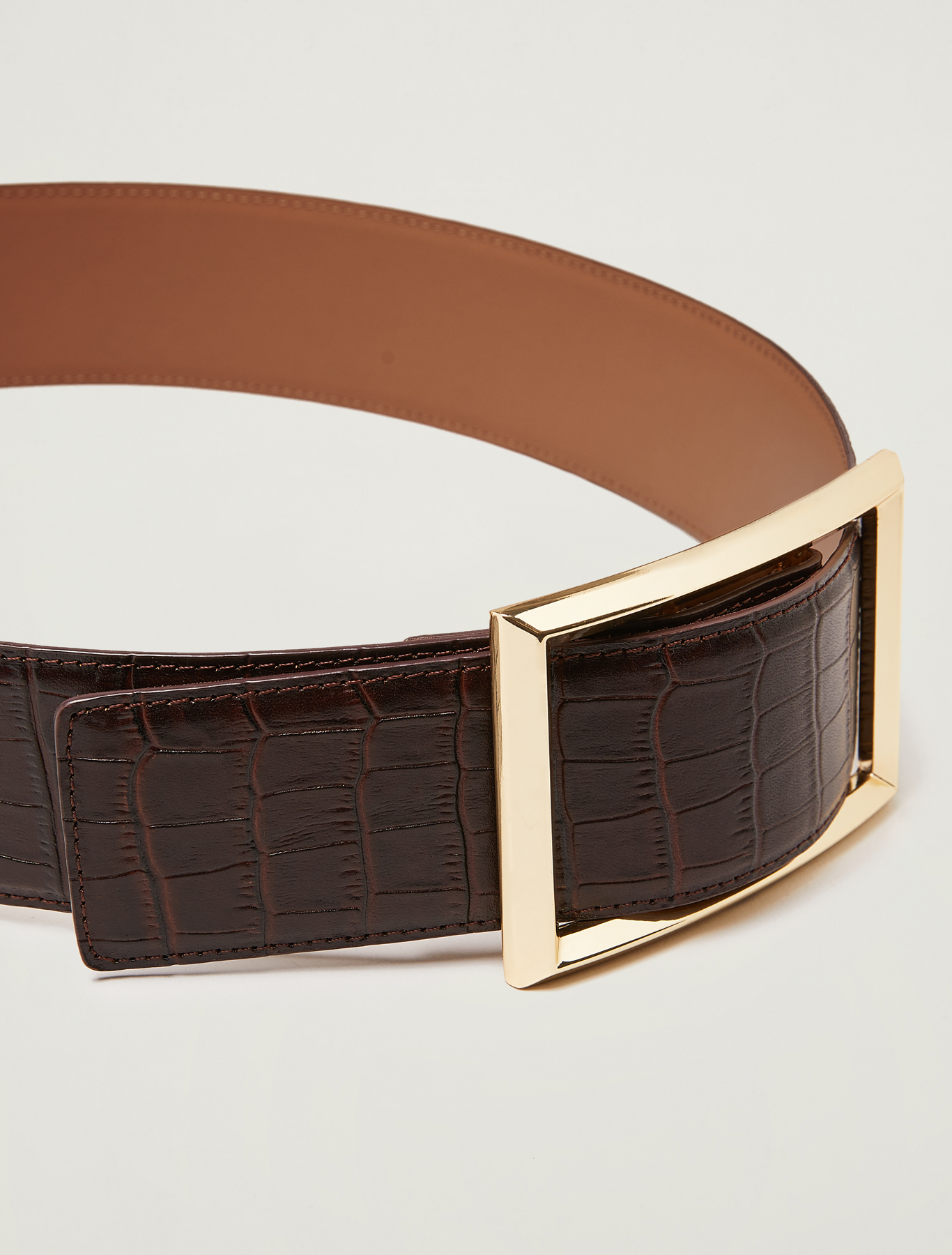 Crocodile-print leather belt, brown - Pennyblack Crocodile-print leather belt - brown - pennyblack