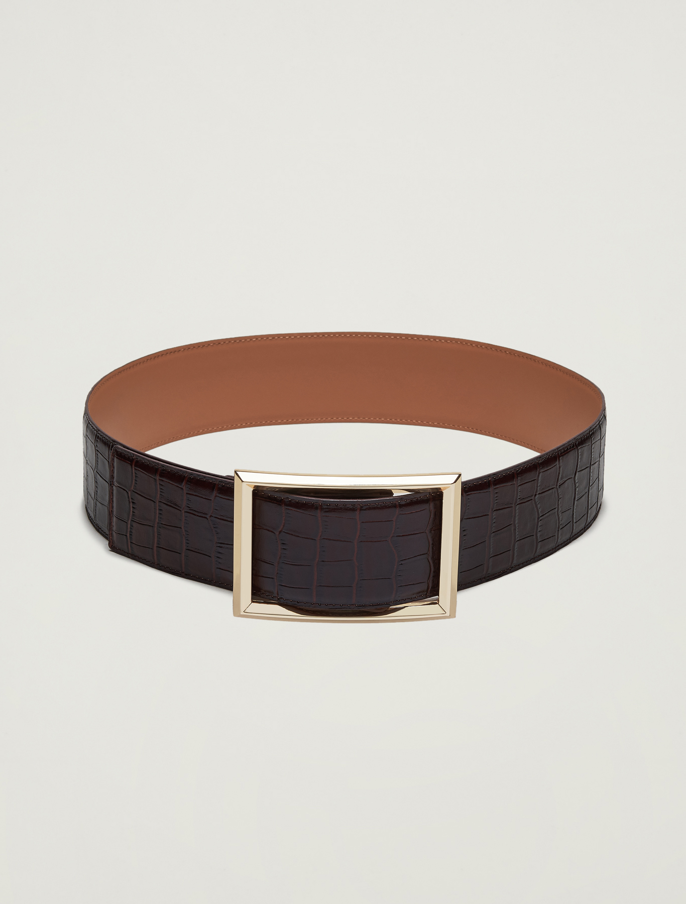 Crocodile-print leather belt, brown - Pennyblack Crocodile-print leather belt - brown - pennyblack