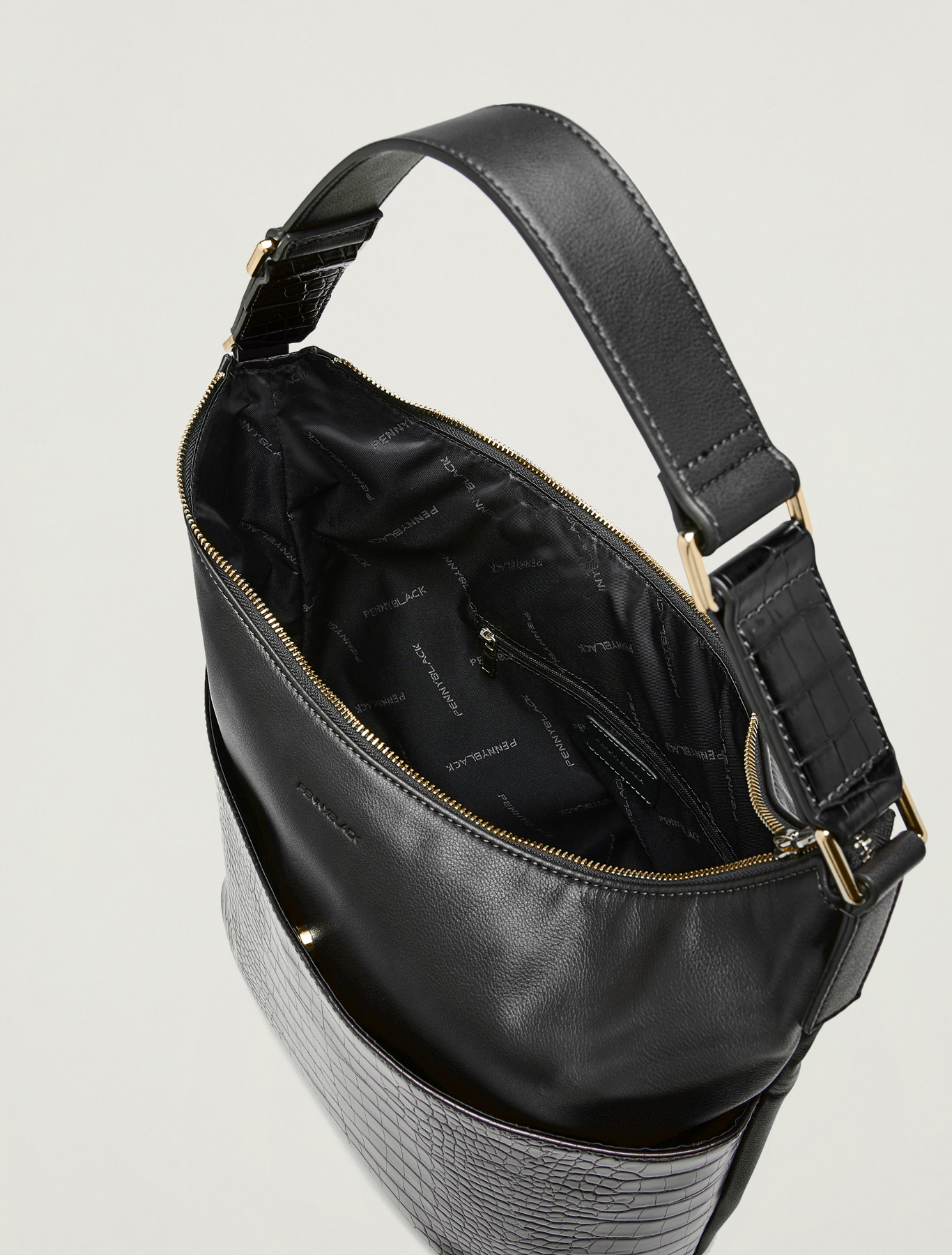 Croc-print hobo bag, black - Pennyblack Croc-print hobo bag - black - pennyblack