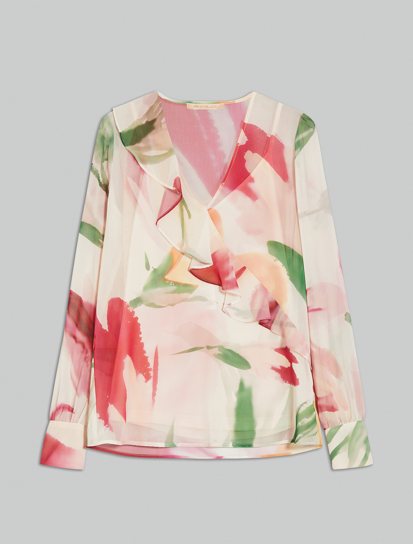 Blouse in floral georgette, ivory pattern - Pennyblack Blouse in floral georgette - ivory pattern - pennyblack