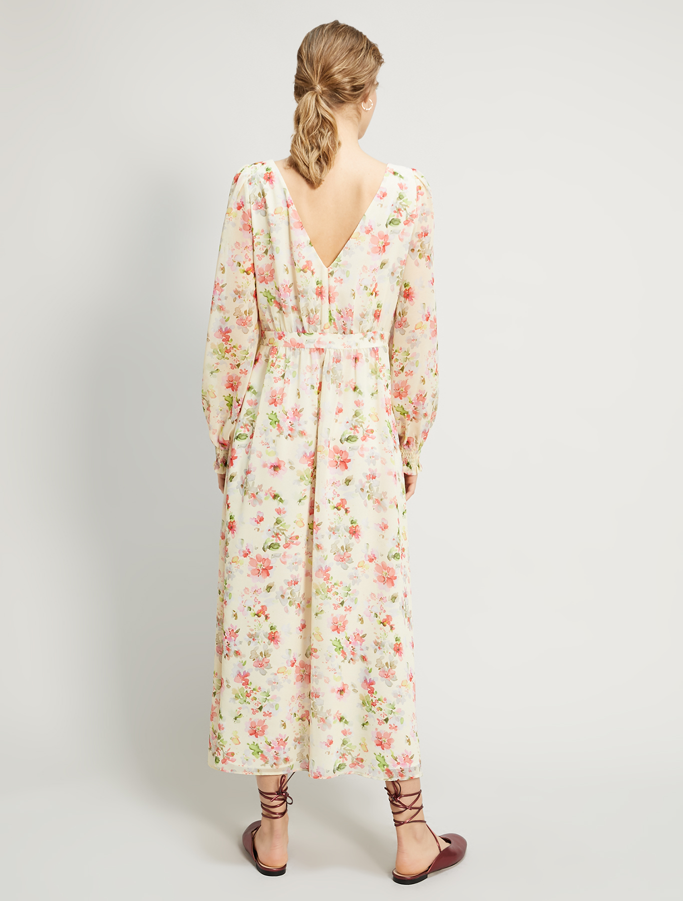 Floral georgette long dress, soft yellow pattern - Pennyblack Floral georgette long dress - soft yellow pattern - pennyblack