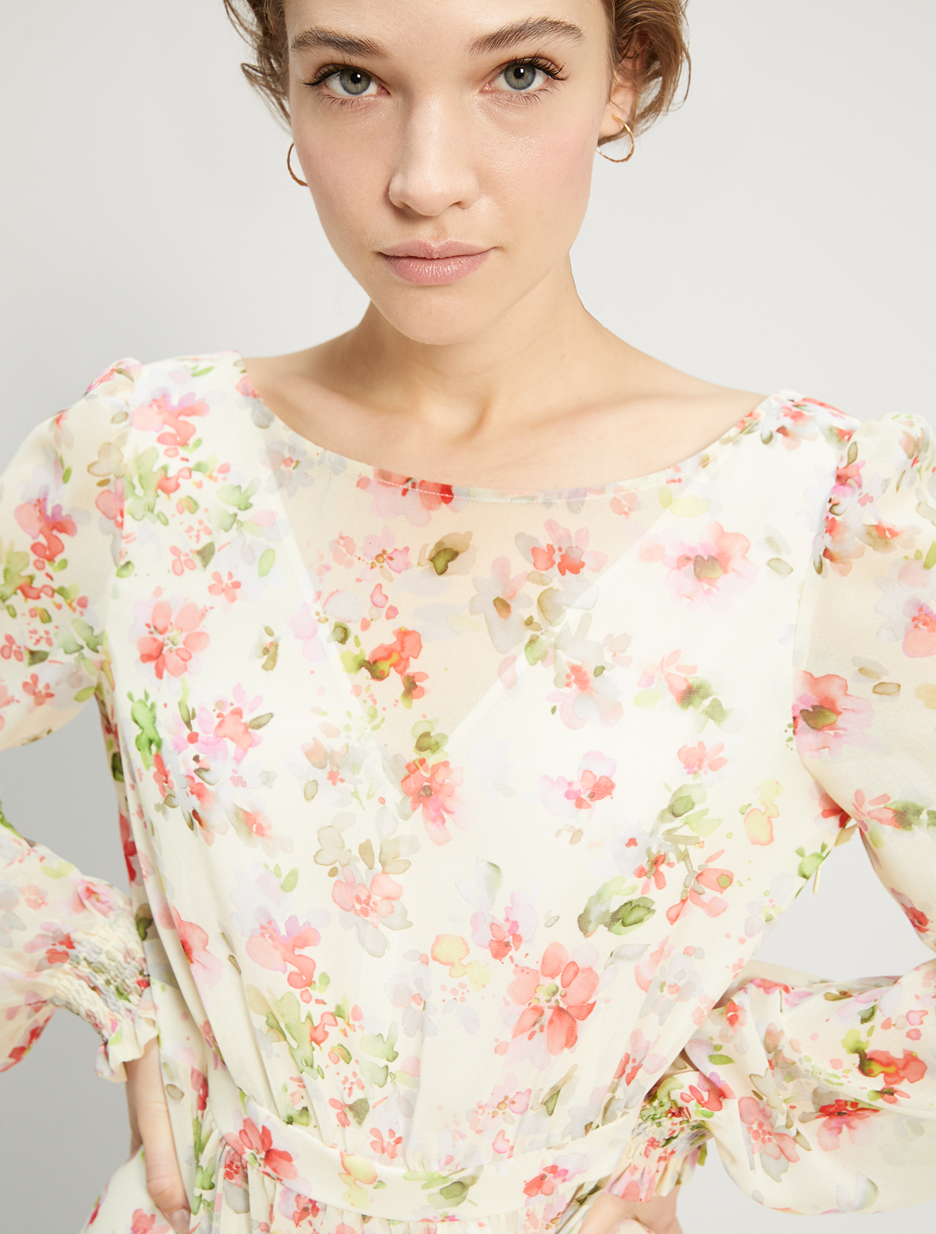 Floral georgette long dress, soft yellow pattern - Pennyblack Floral georgette long dress - soft yellow pattern - pennyblack