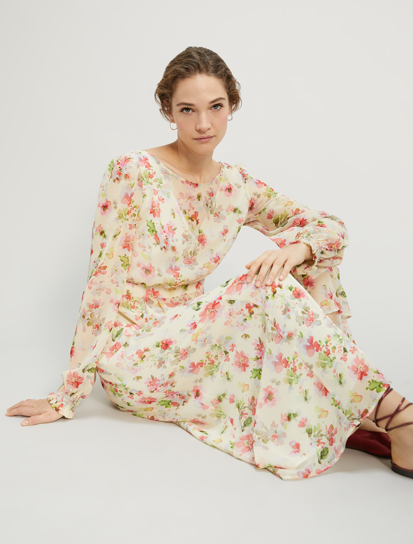 Floral georgette long dress, soft yellow pattern - Pennyblack Floral georgette long dress - soft yellow pattern - pennyblack