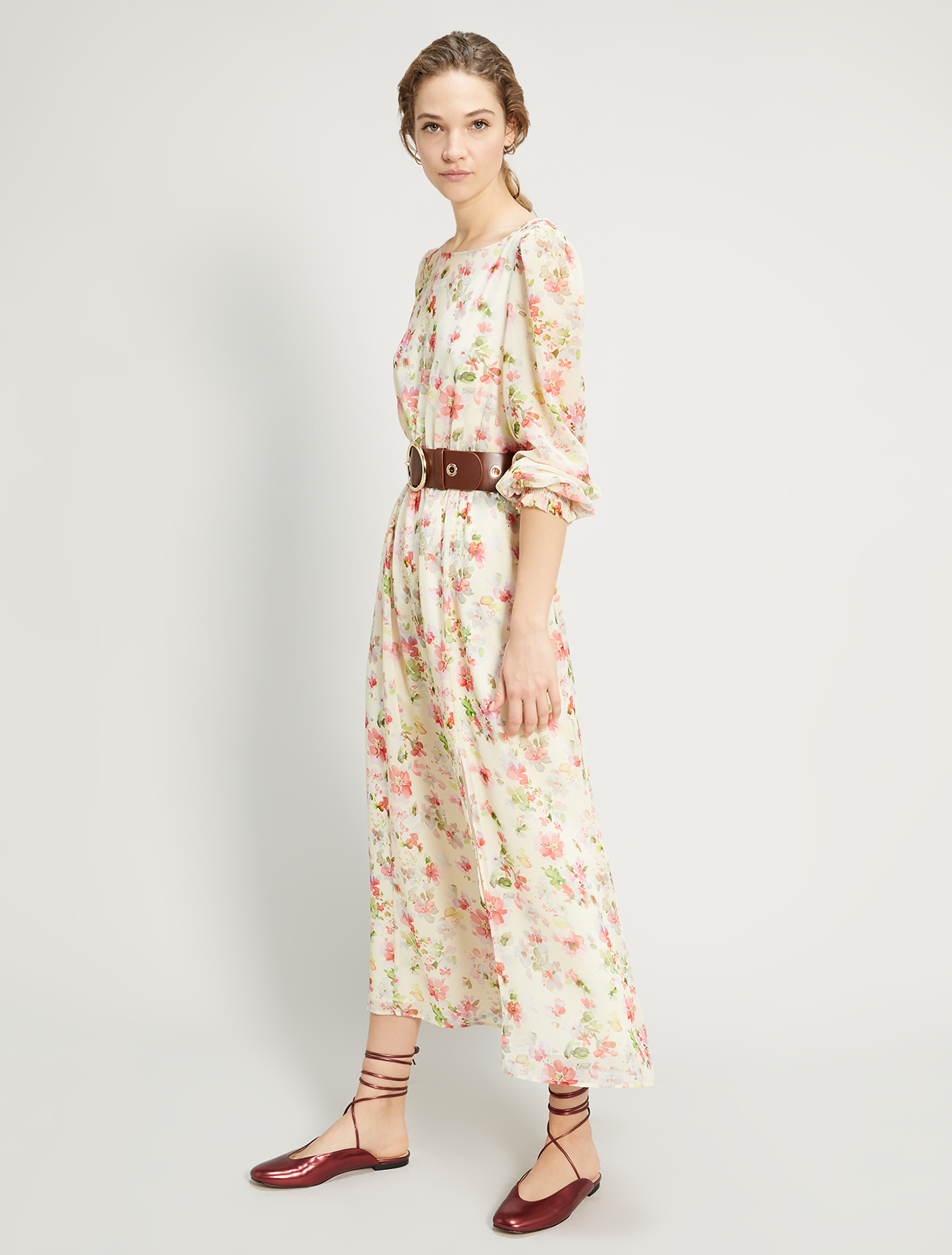 Floral georgette long dress, soft yellow pattern - Pennyblack Floral georgette long dress - soft yellow pattern - pennyblack