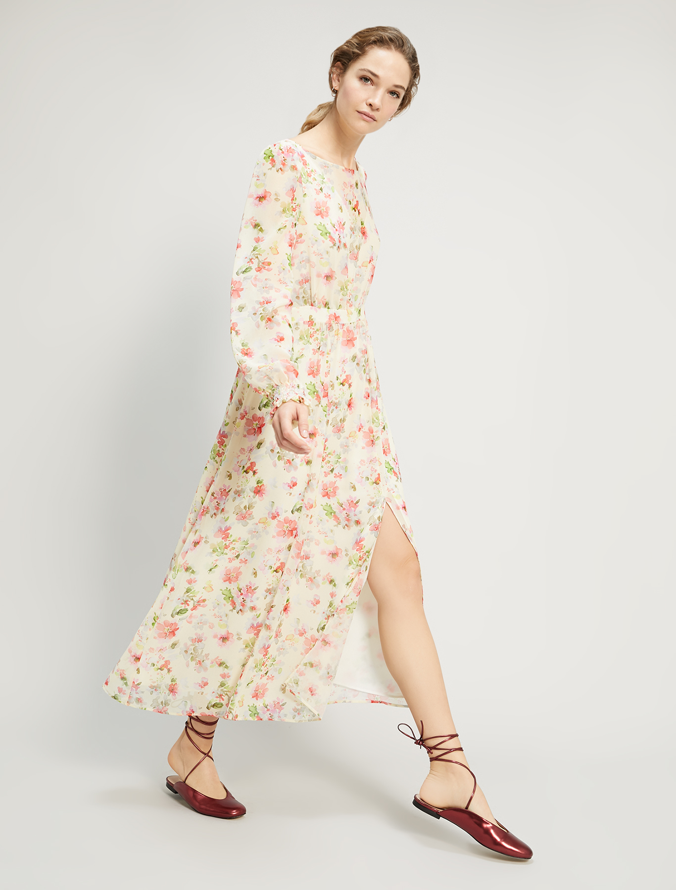 Floral georgette long dress, soft yellow pattern - Pennyblack Floral georgette long dress - soft yellow pattern - pennyblack