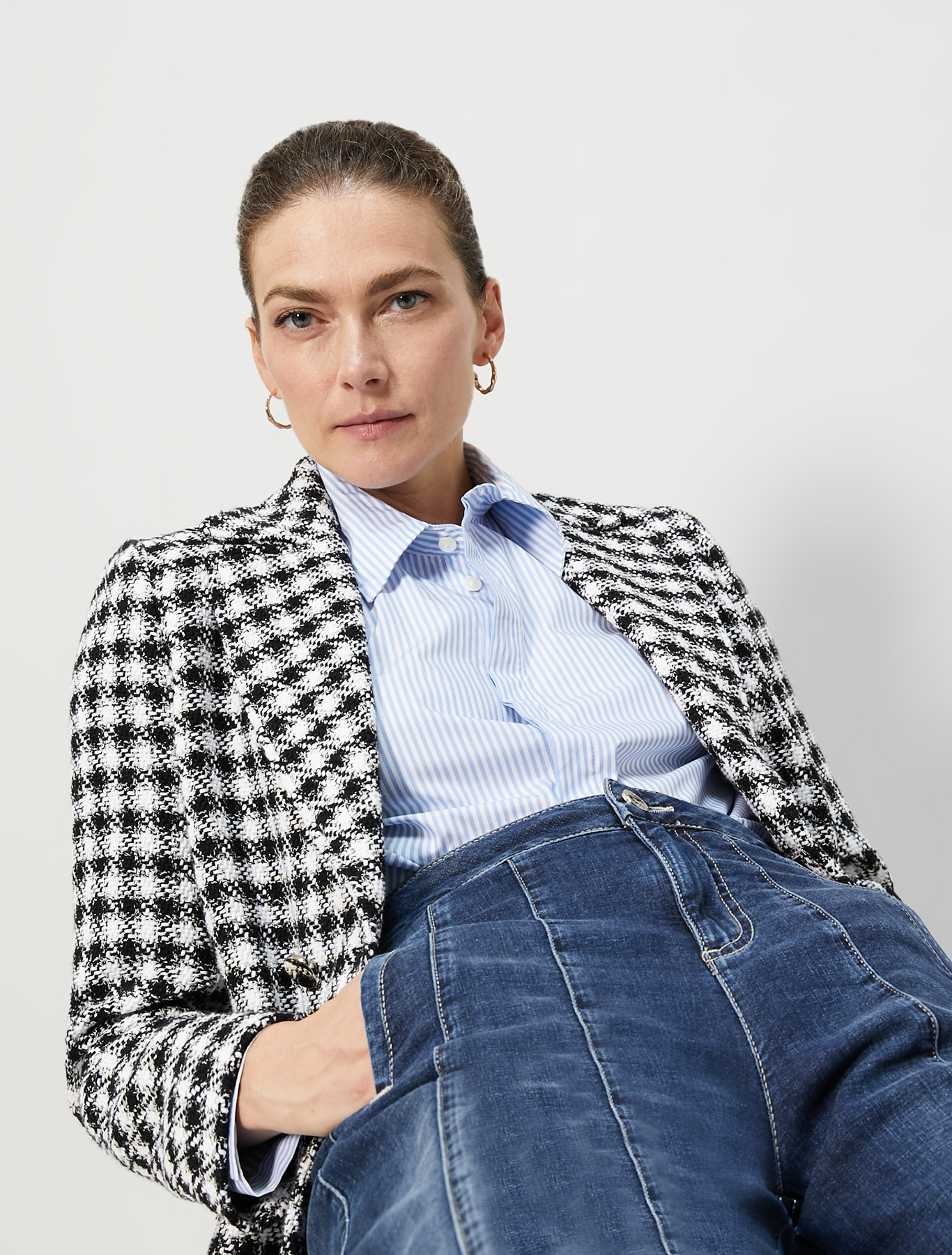 Pea coat in lamé basketweave, black pattern - Pennyblack Pea coat in lamé basketweave - black pattern - pennyblack