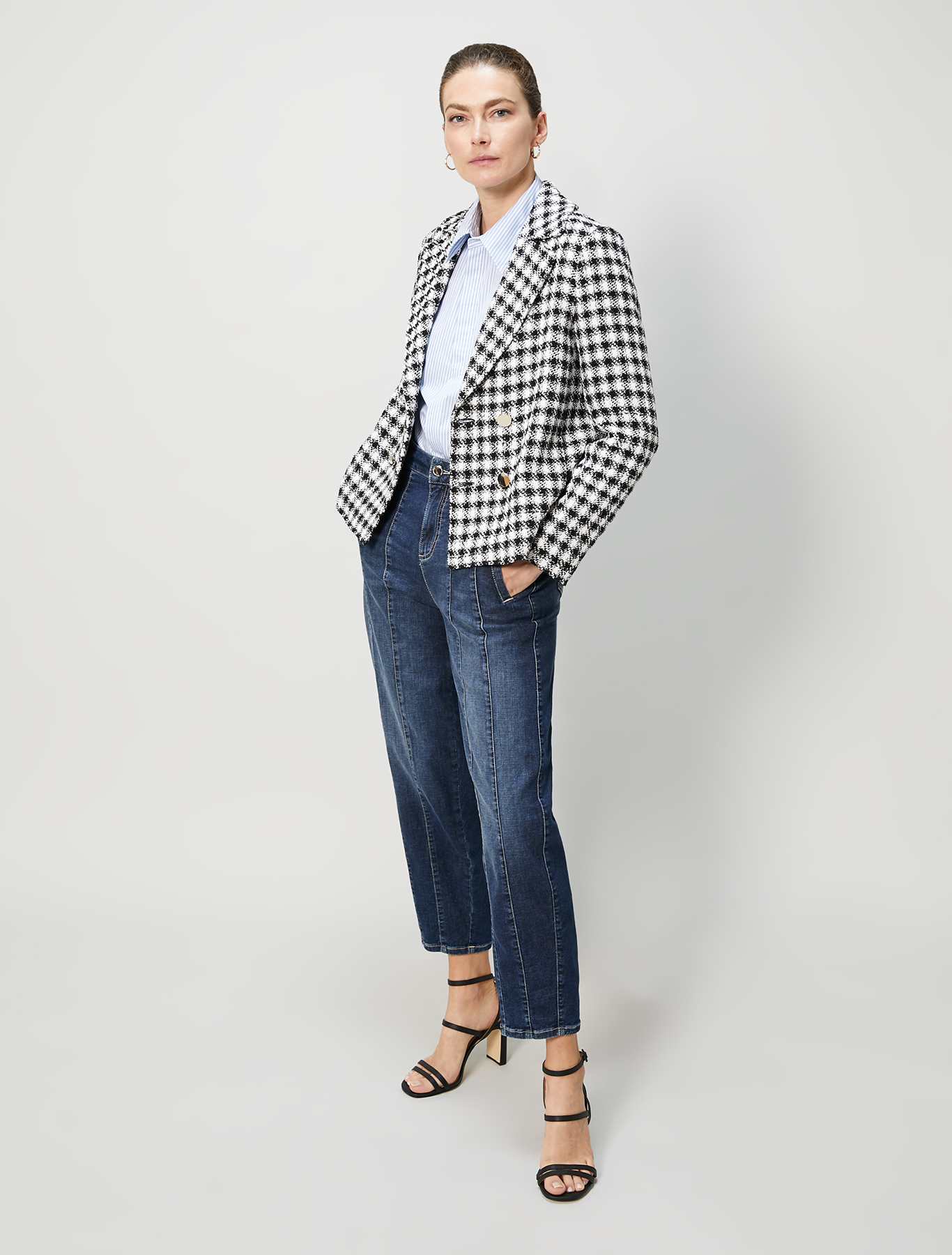Pea coat in lamé basketweave, black pattern - Pennyblack Pea coat in lamé basketweave - black pattern - pennyblack