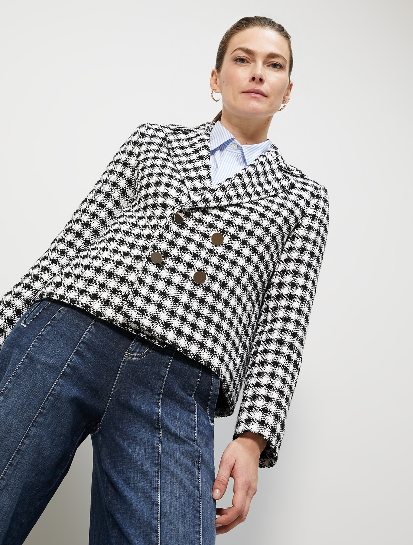 Pea coat in lamé basketweave, black pattern - Pennyblack Pea coat in lamé basketweave - black pattern - pennyblack