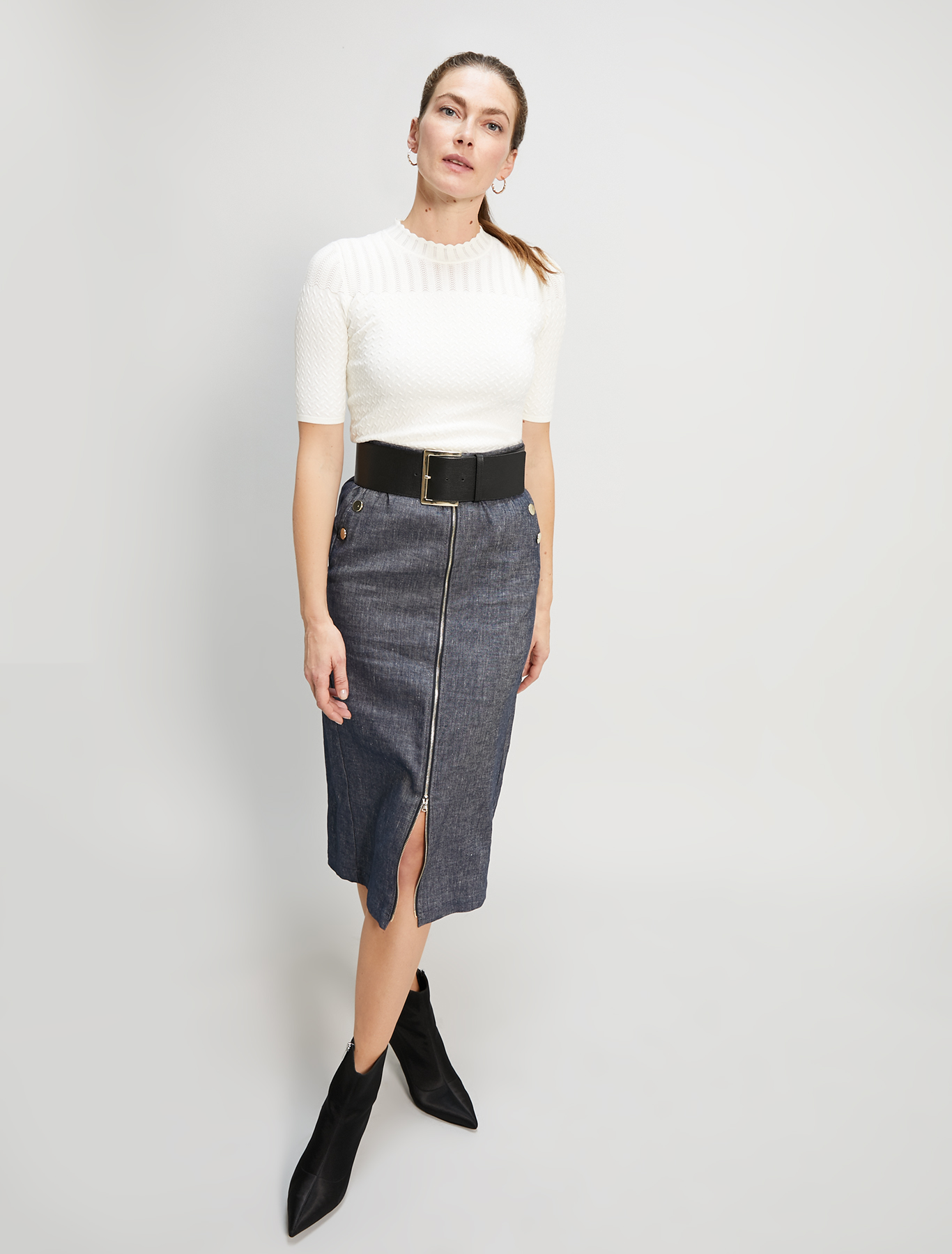 Linen and cotton skirt, navy blue - Pennyblack Linen and cotton skirt - navy blue - pennyblack