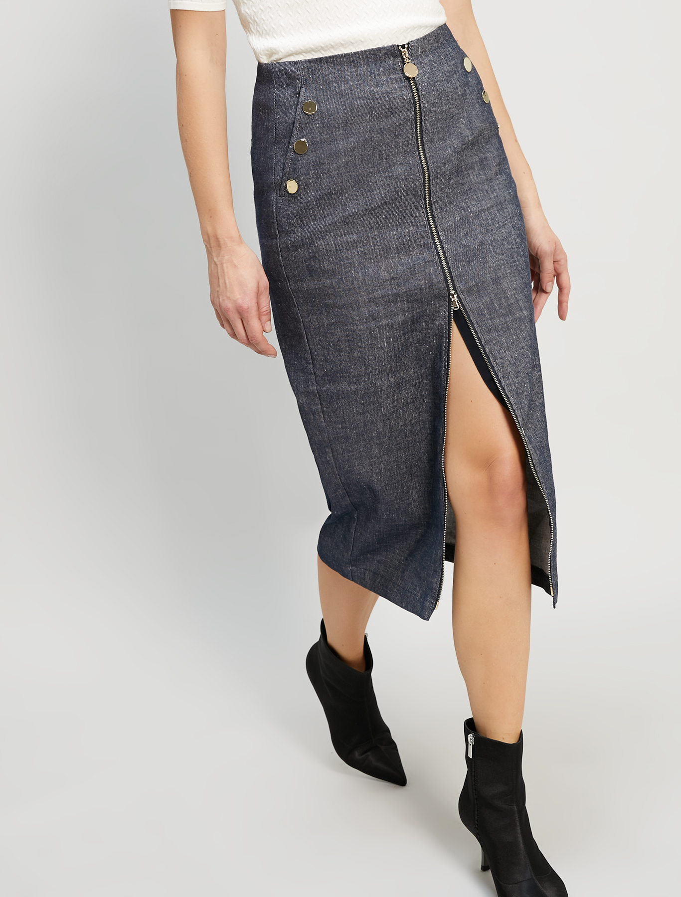 Linen and cotton skirt, navy blue - Pennyblack Linen and cotton skirt - navy blue - pennyblack