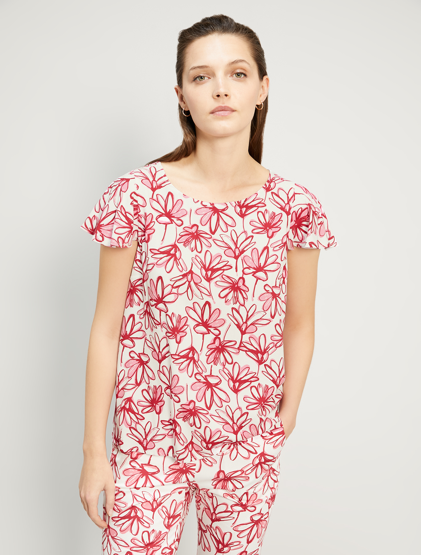 Printed poplin blouse, burgundy pattern - Pennyblack Printed poplin blouse - burgundy pattern - pennyblack