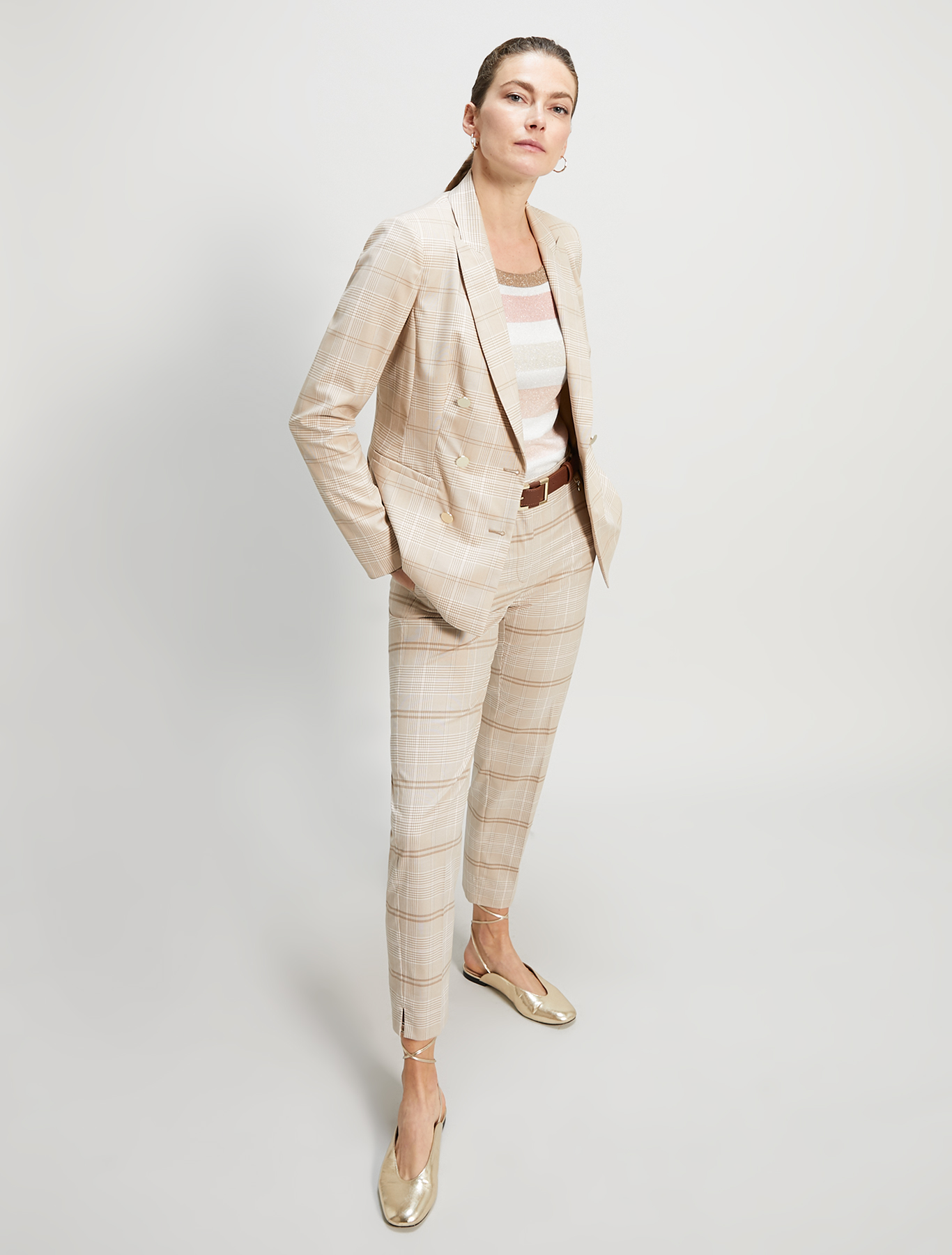 Check-pattern slim trousers, beige pattern - Pennyblack Check-pattern slim trousers - beige pattern - pennyblack