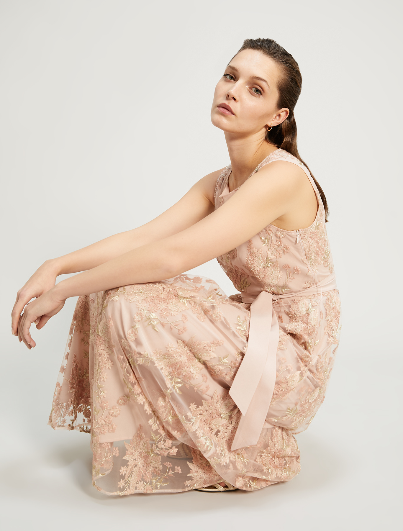 Long embroidered tulle dress, rose pink pattern - Pennyblack Long embroidered tulle dress - rose pink pattern - pennyblack