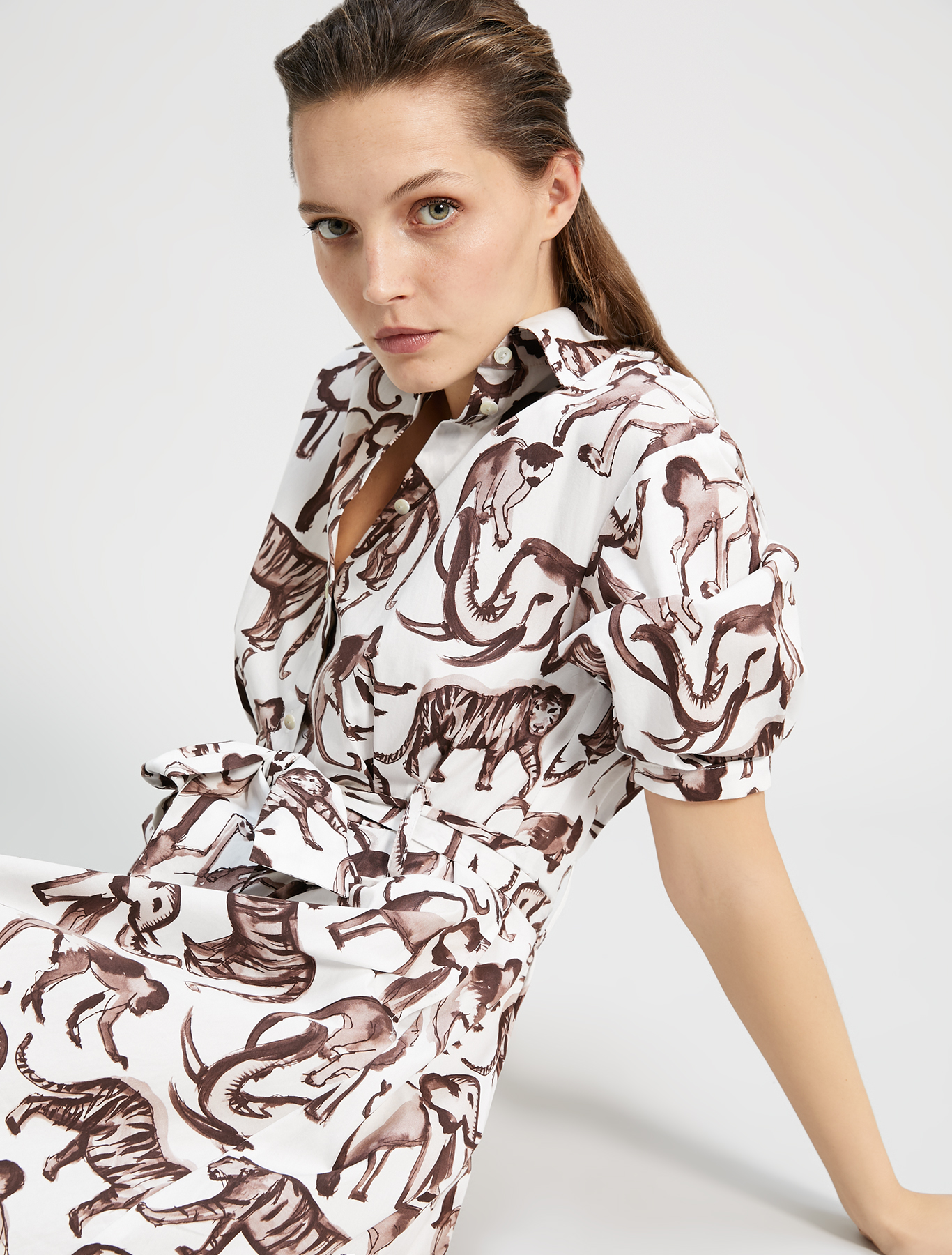 Poplin cotton shirt dress, ivory pattern - Pennyblack Poplin cotton shirt dress - ivory pattern - pennyblack