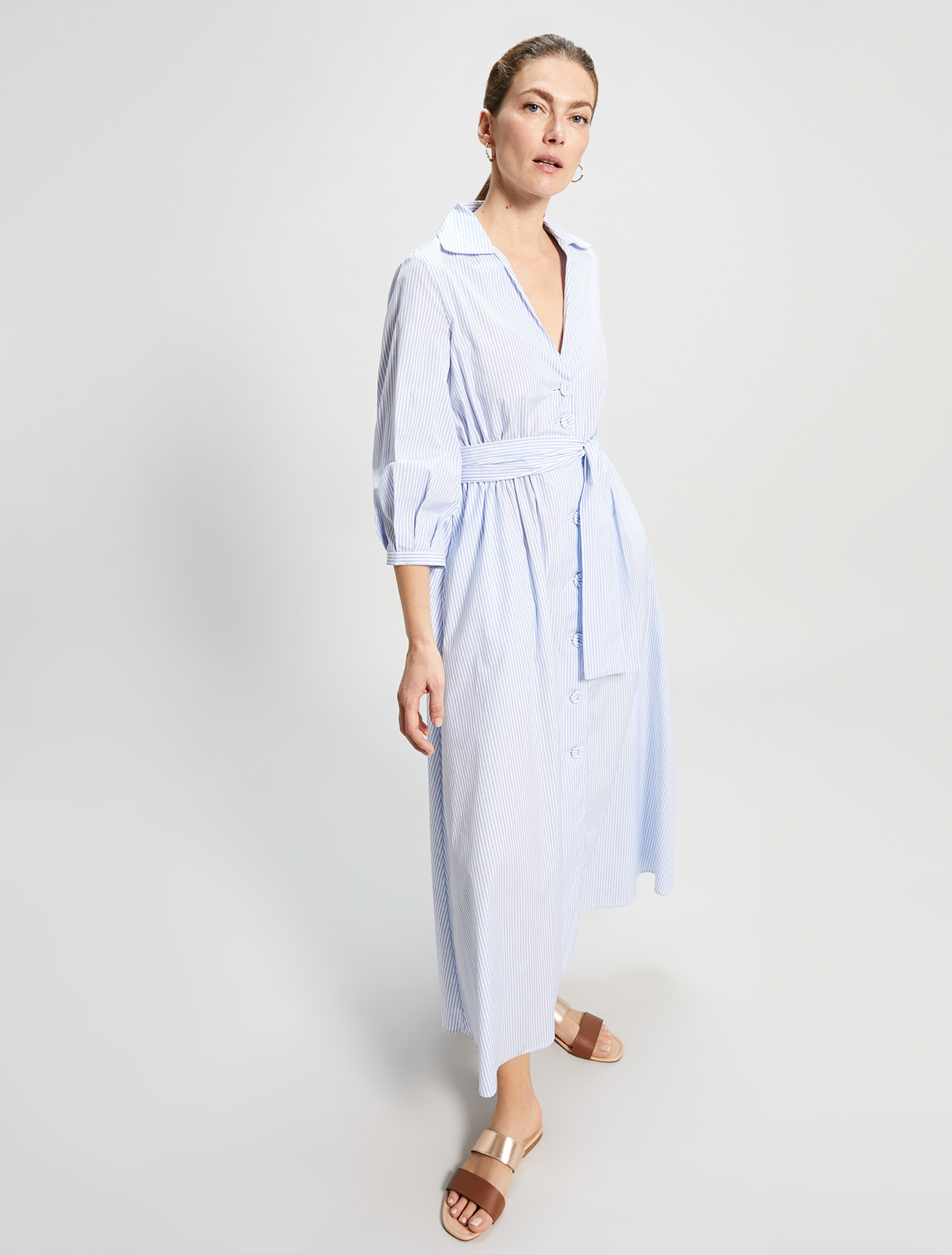 Poplin cotton shirt dress, light blue pattern - Pennyblack Poplin cotton shirt dress - light blue pattern - pennyblack