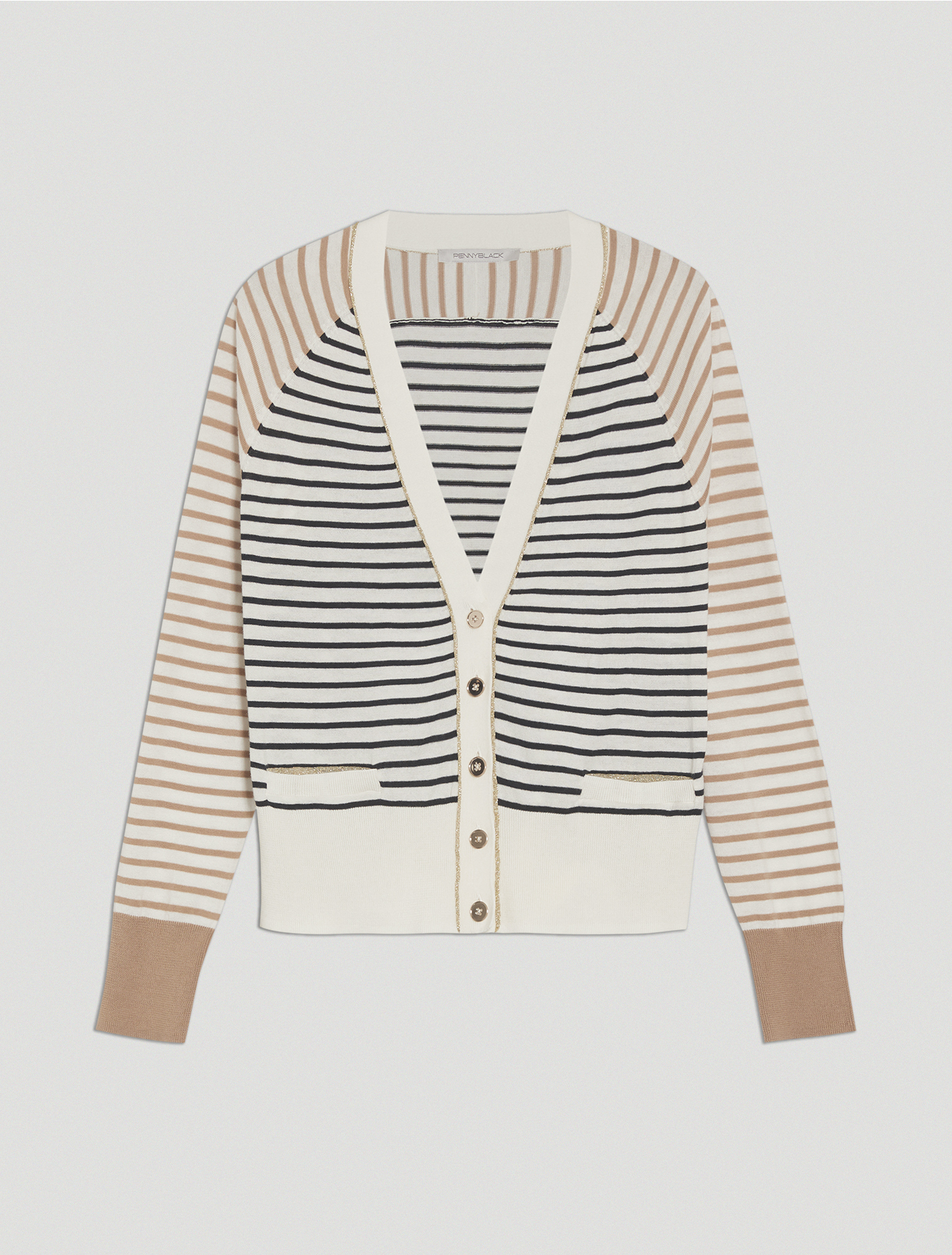 Comfort cotton cardigan with lamé, navy blue pattern - Pennyblack Comfort cotton cardigan with lamé - navy blue pattern - pennyblack