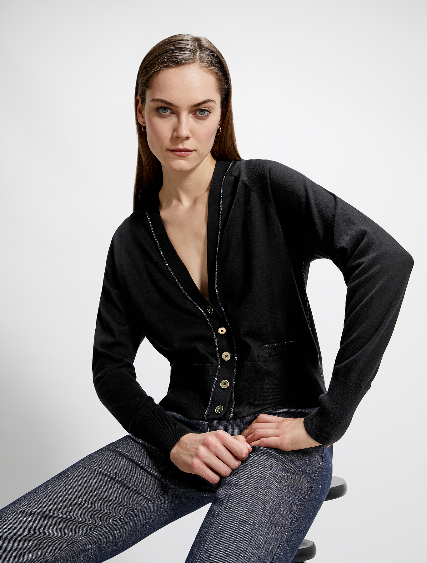 Comfort cotton cardigan with lamé, black - Pennyblack Comfort cotton cardigan with lamé - black - pennyblack