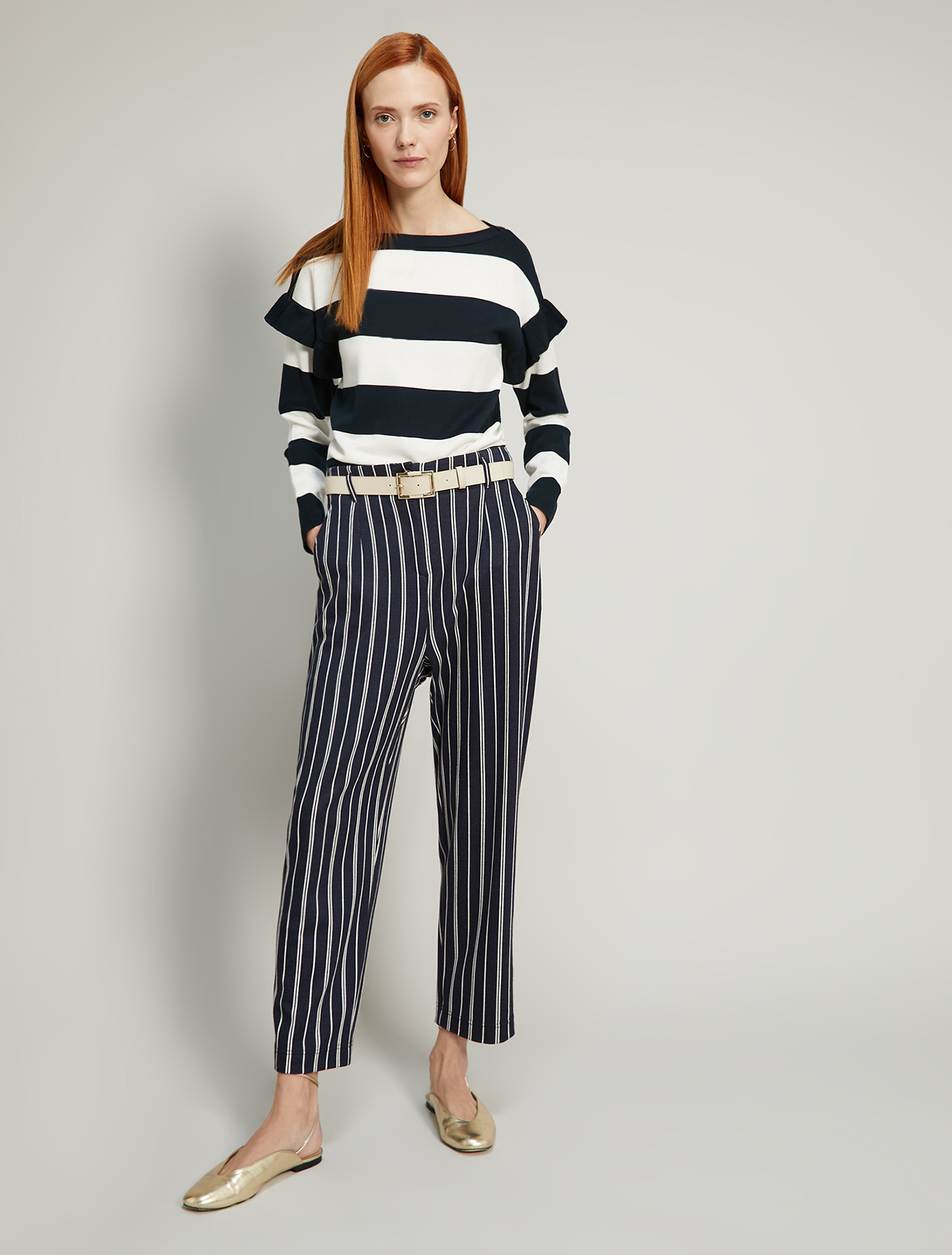 Ruched cotton jumper, navy blue pattern - Pennyblack Ruched cotton jumper - navy blue pattern - pennyblack