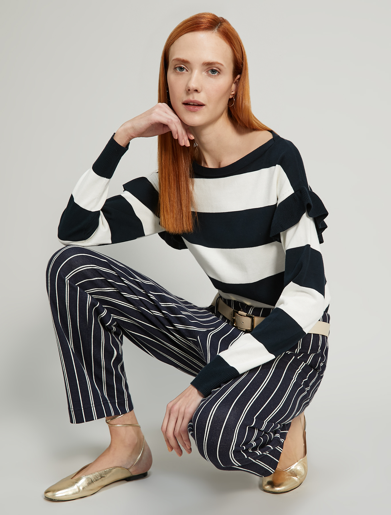 Ruched cotton jumper, navy blue pattern - Pennyblack Ruched cotton jumper - navy blue pattern - pennyblack