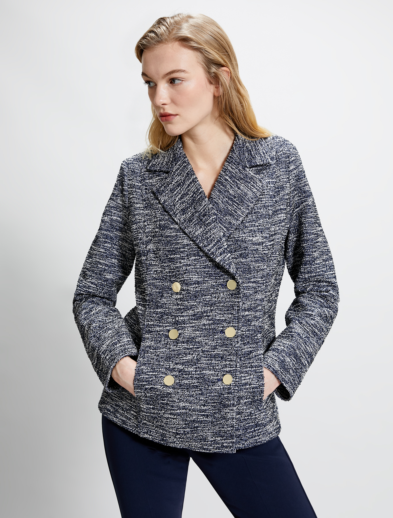 Pea coat in lamé basketweave jersey, navy blue - Pennyblack Pea coat in lamé basketweave jersey - navy blue - pennyblack