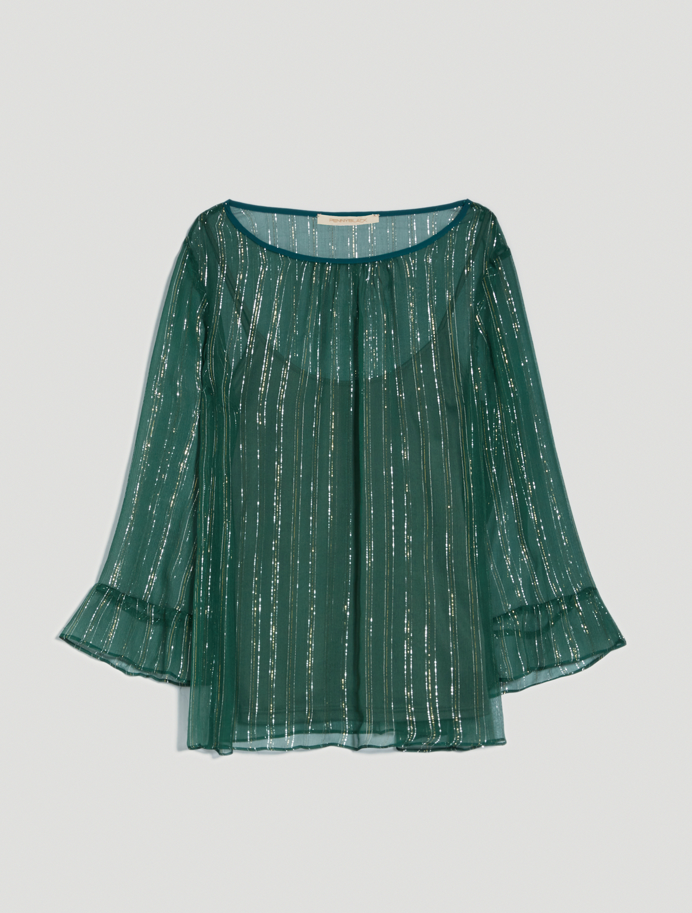 Blouse in lamé silk, green - Pennyblack Blouse in lamé silk - green - pennyblack