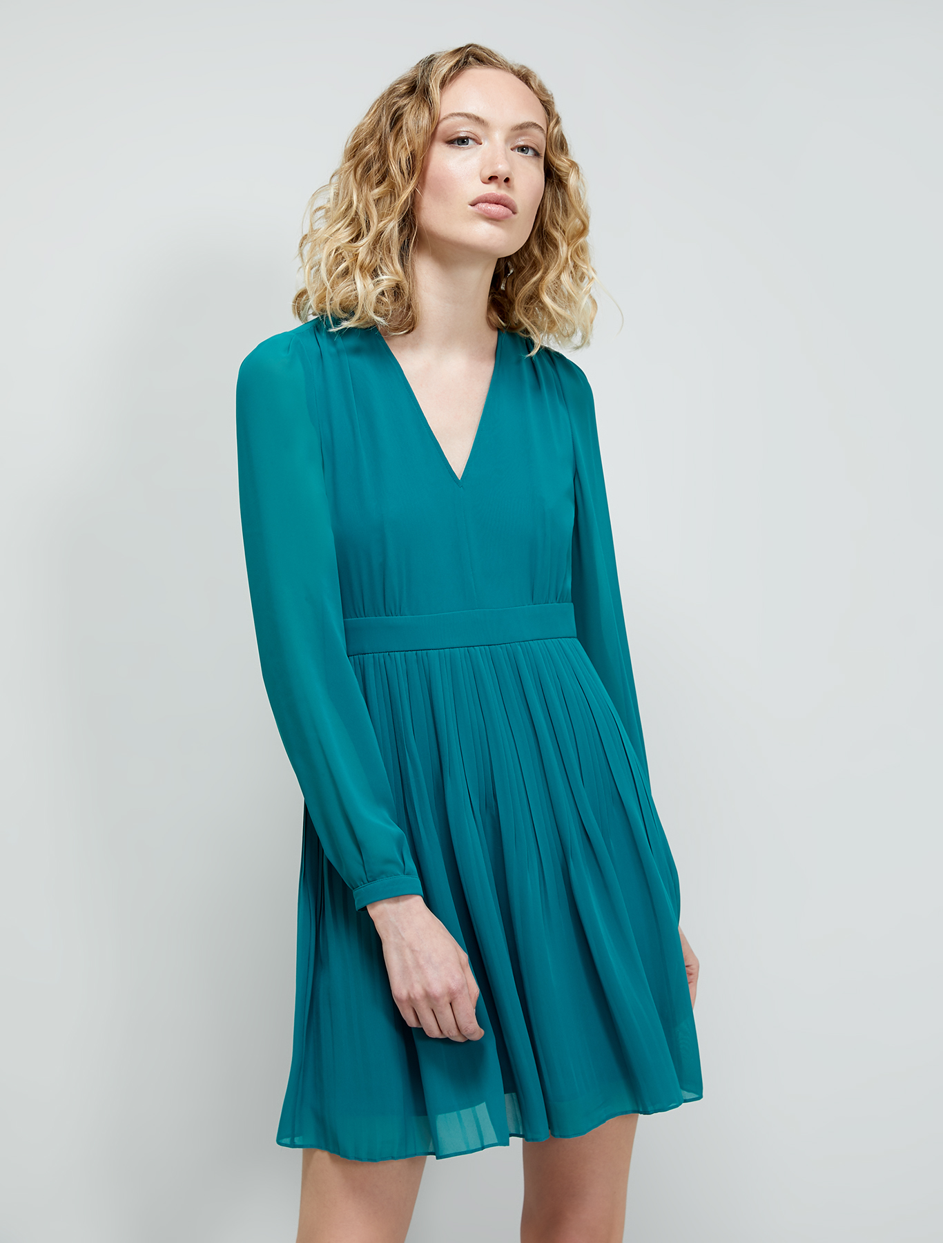 Pleated georgette dress, petrol green - Pennyblack Pleated georgette dress - petrol green - pennyblack