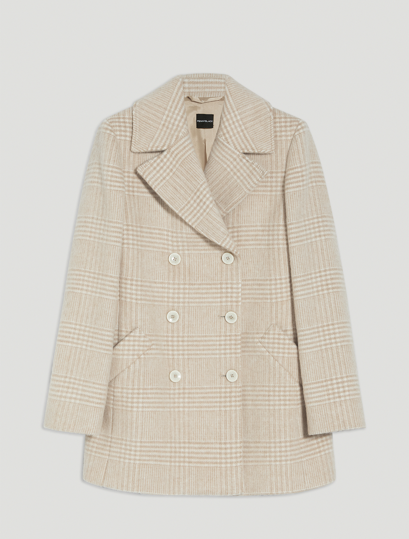 Prince of Wales check pea coat, camel pattern - Pennyblack Prince of Wales check pea coat - camel pattern - pennyblack