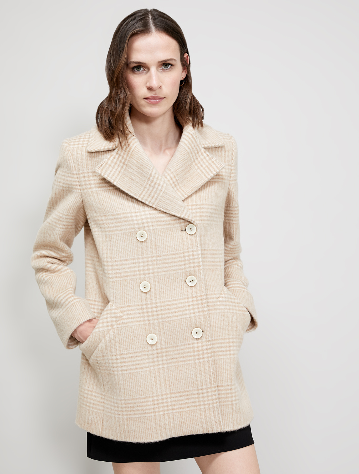 Prince of Wales check pea coat, camel pattern - Pennyblack Prince of Wales check pea coat - camel pattern - pennyblack