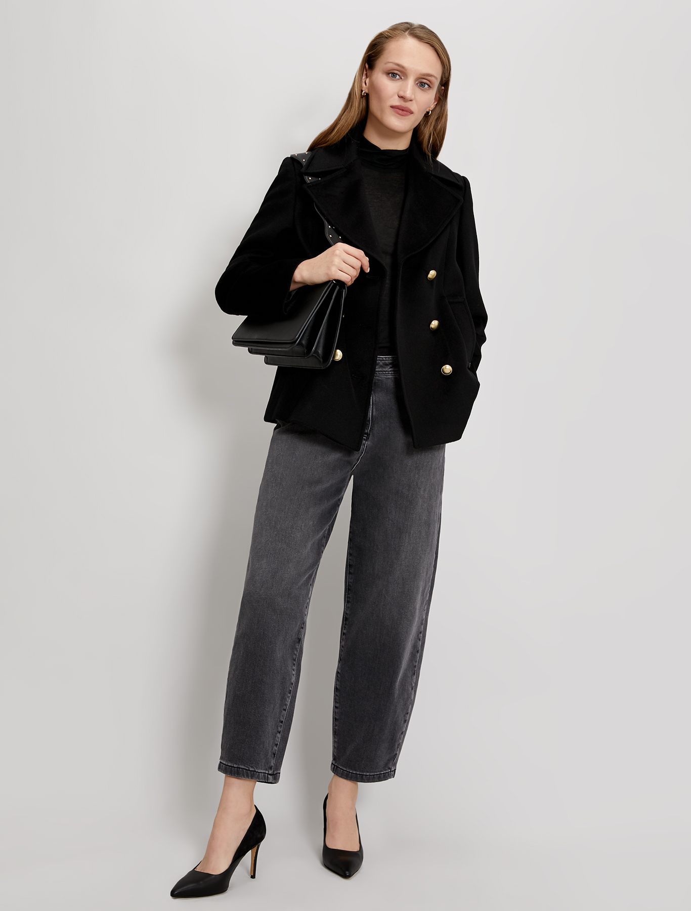 Wool velour pea coat, black - Pennyblack Wool velour pea coat - black - pennyblack
