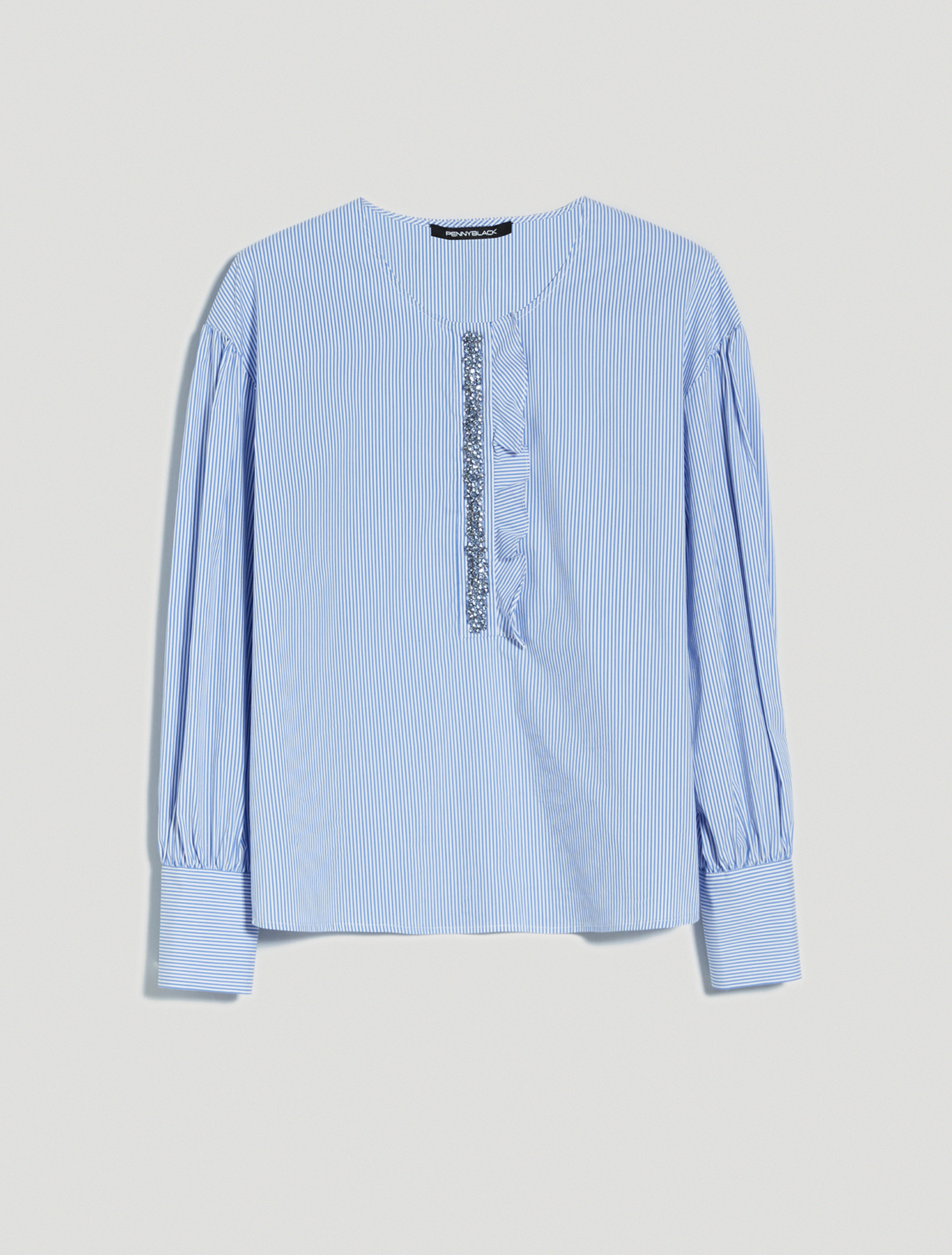 Blouse with bijou embroidery, light blue pattern - Pennyblack Blouse with bijou embroidery - light blue pattern - pennyblack