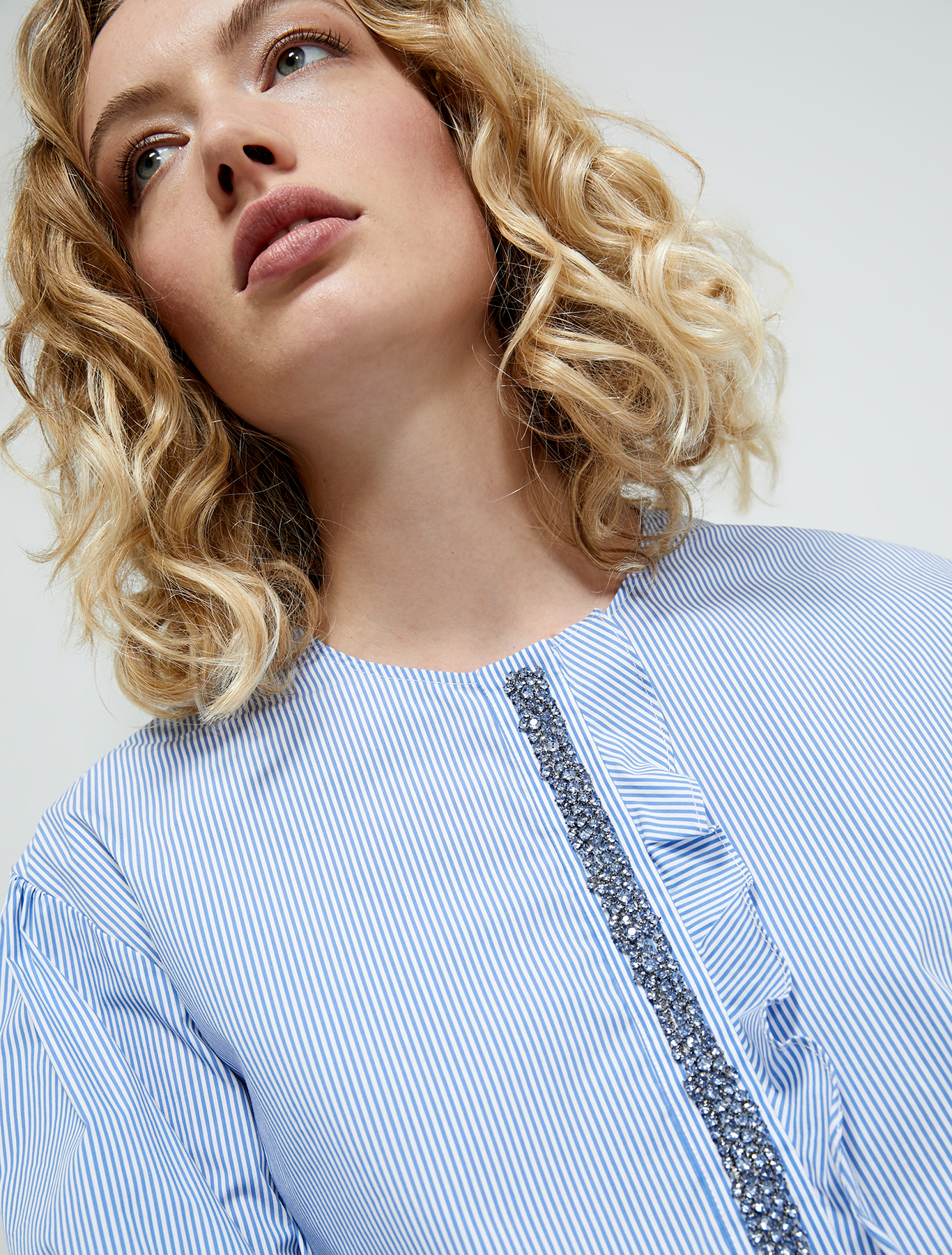 Blouse with bijou embroidery, light blue pattern - Pennyblack Blouse with bijou embroidery - light blue pattern - pennyblack