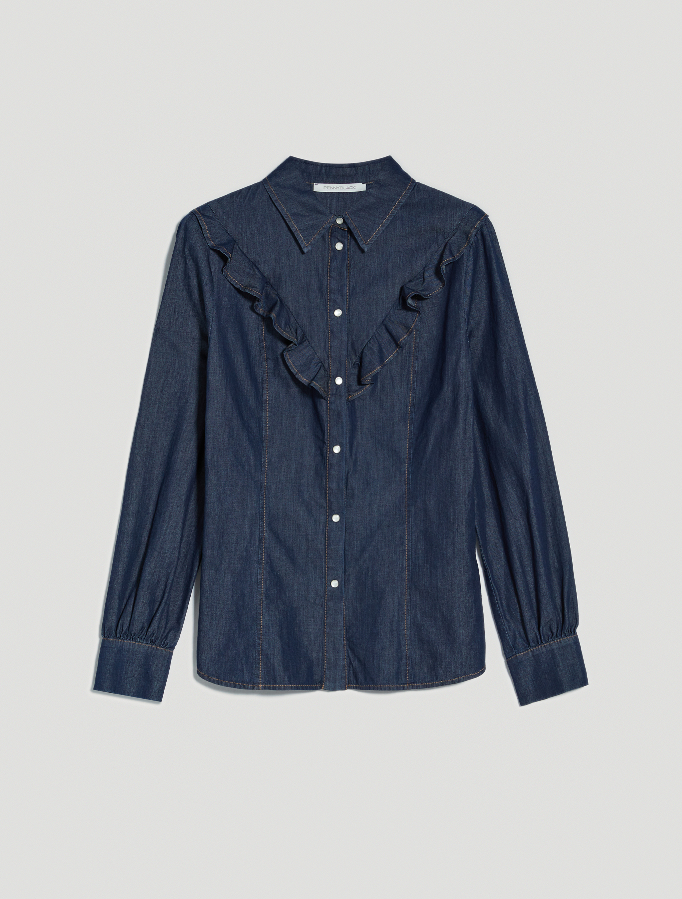 Denim shirt with ruches, midnight blue - Pennyblack Denim shirt with ruches - midnight blue - pennyblack
