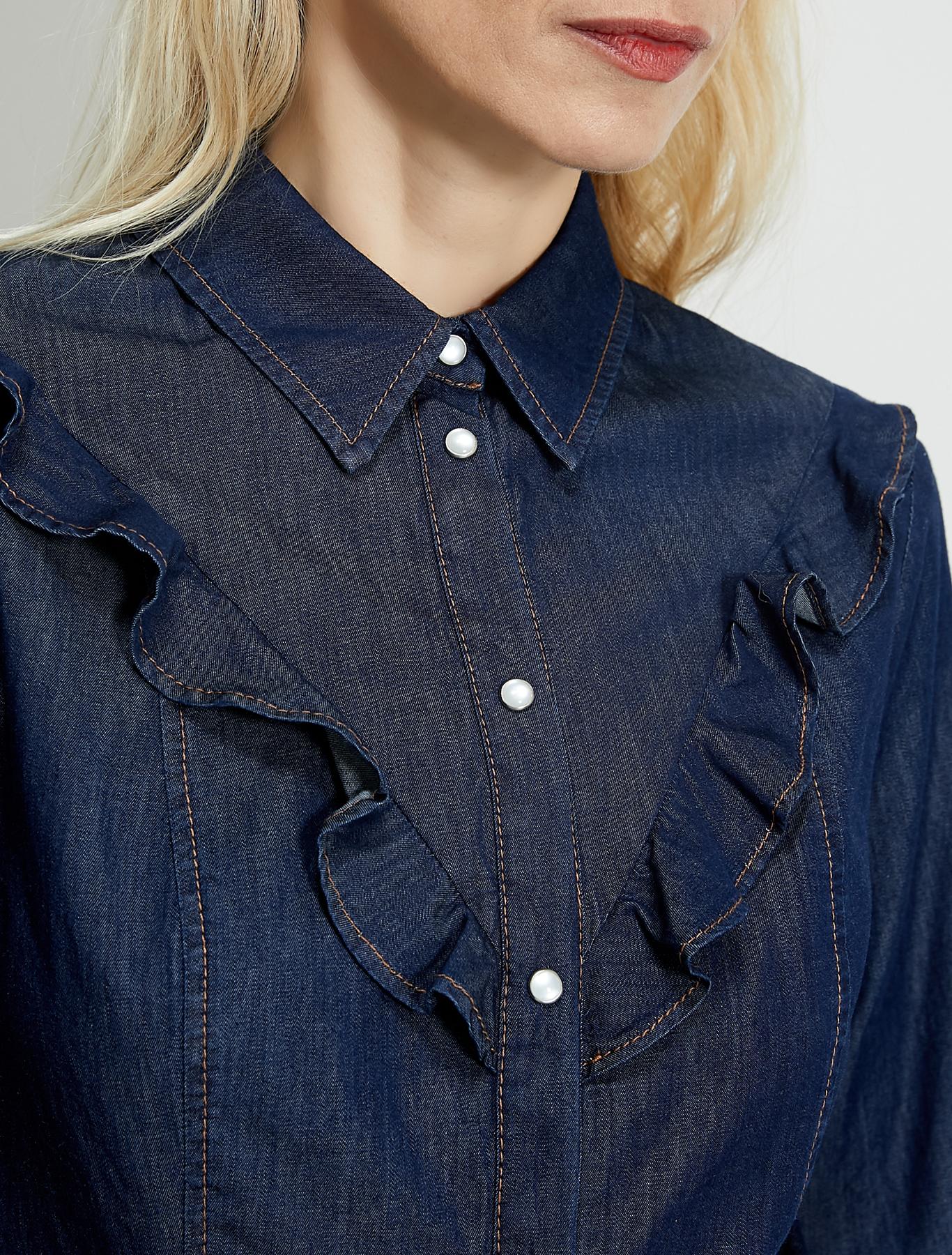 Denim shirt with ruches, midnight blue - Pennyblack Denim shirt with ruches - midnight blue - pennyblack