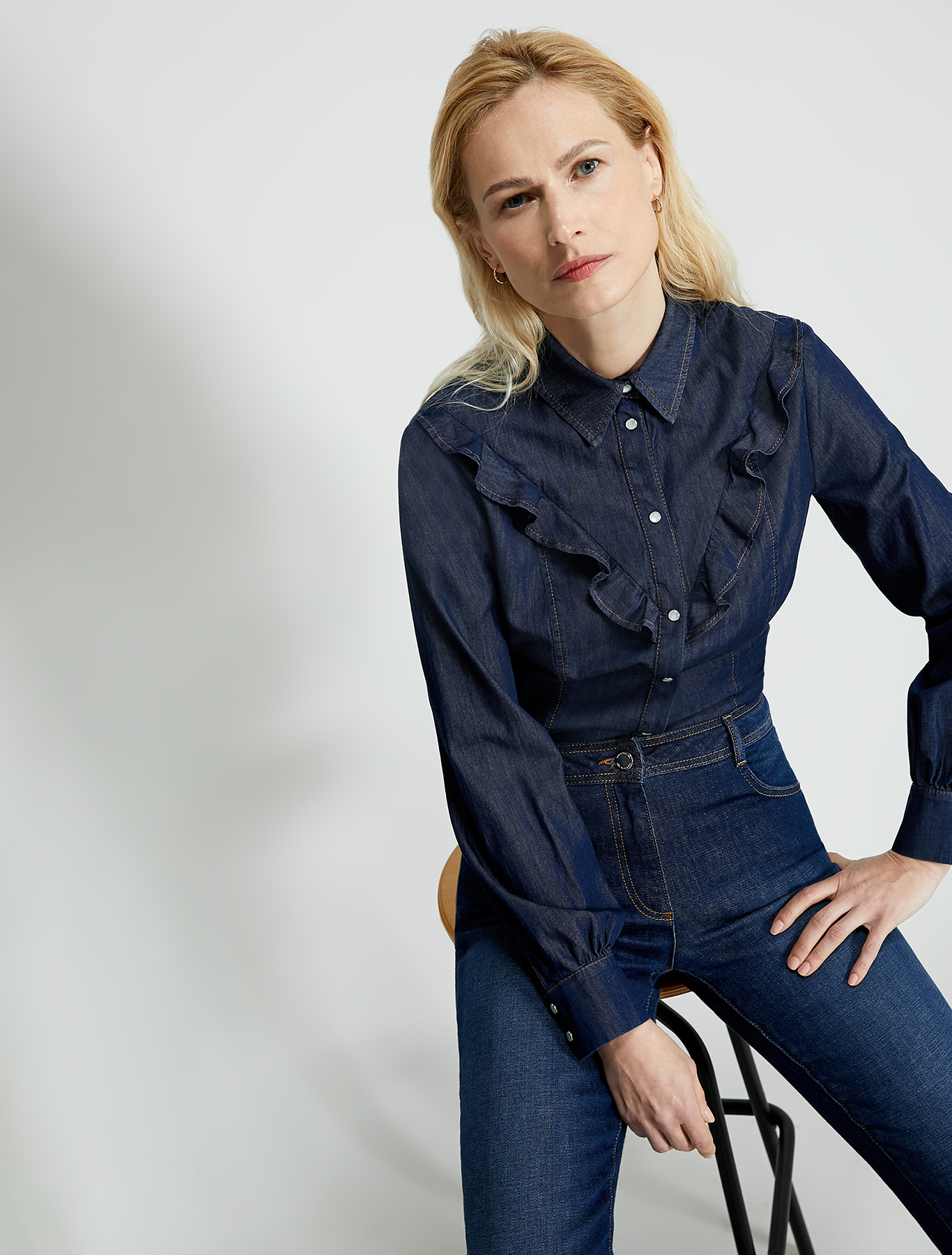 Denim shirt with ruches, midnight blue - Pennyblack Denim shirt with ruches - midnight blue - pennyblack