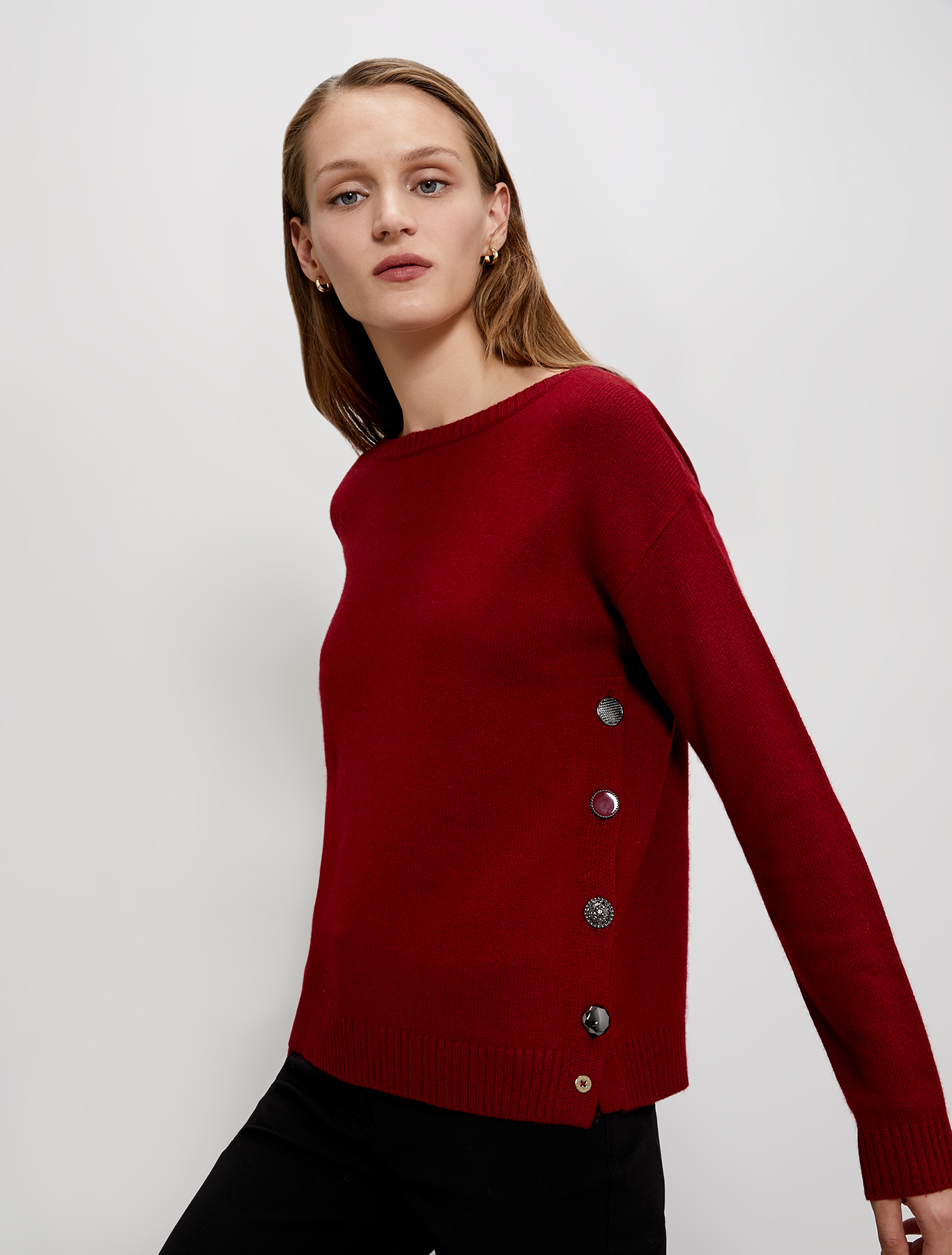 Jumper with asymmetric buttons, burgundy - Pennyblack Jumper with asymmetric buttons - burgundy - pennyblack